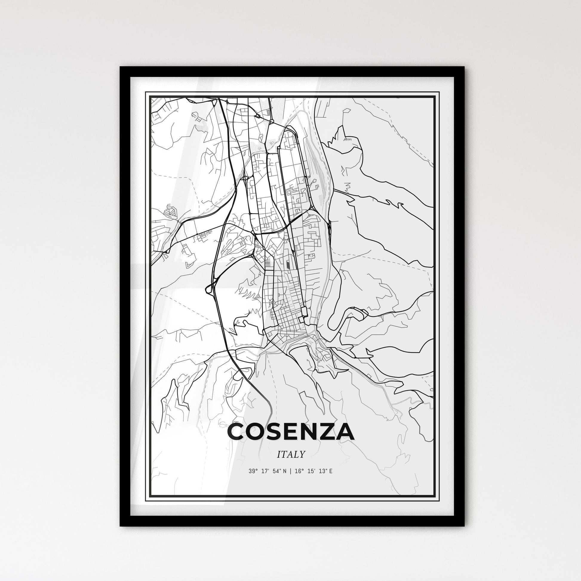 Cosenza Italy - Scandinavian Style City Map for Modern Home Decor