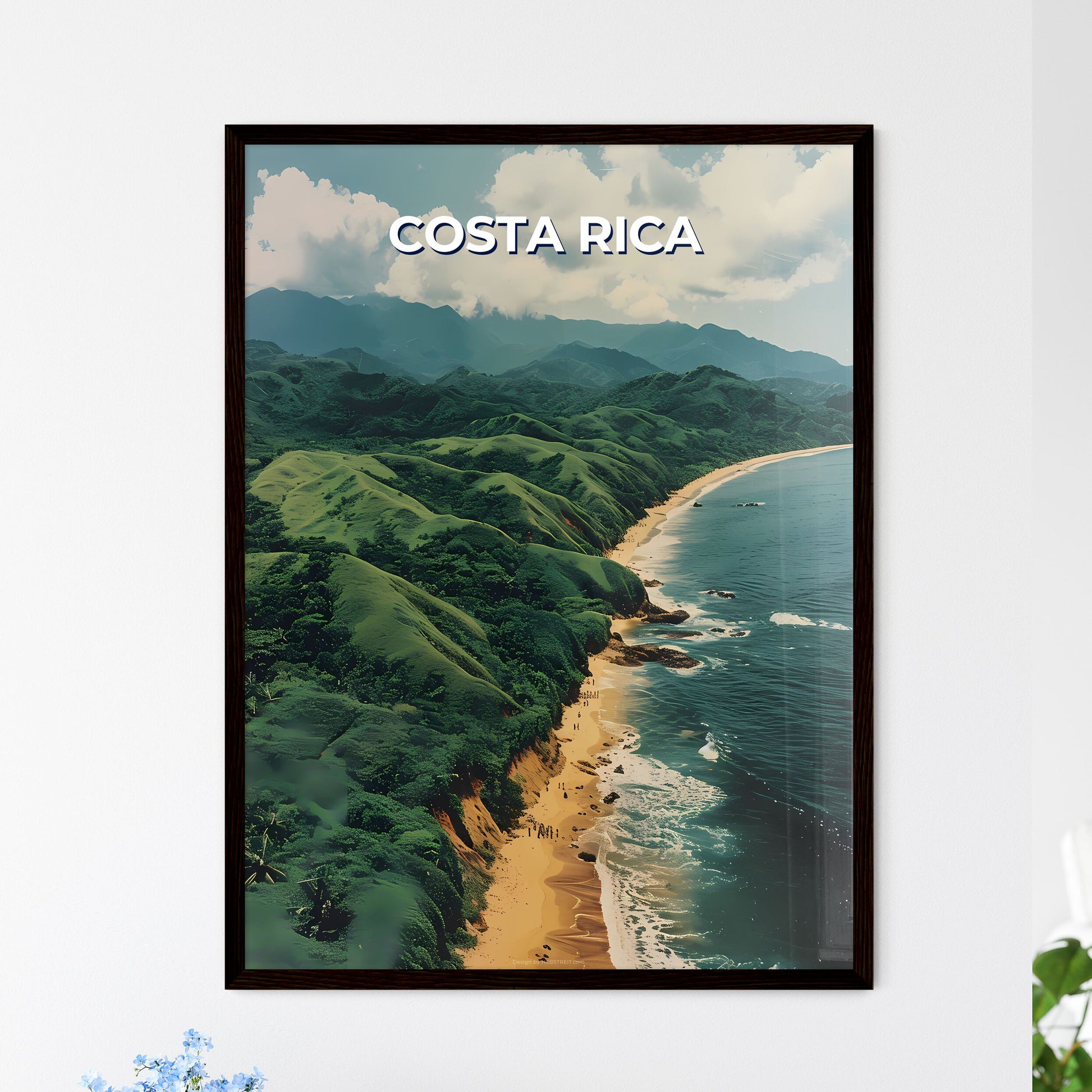 Vibrant Painting Depicting Serene Beach Scen - Framed Art Print