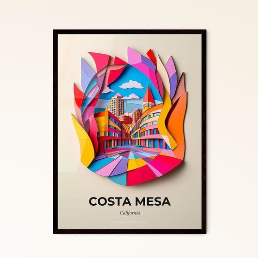 Vivid Costa Mesa, California - a colorful paper cut of a city with a rainbow colored building