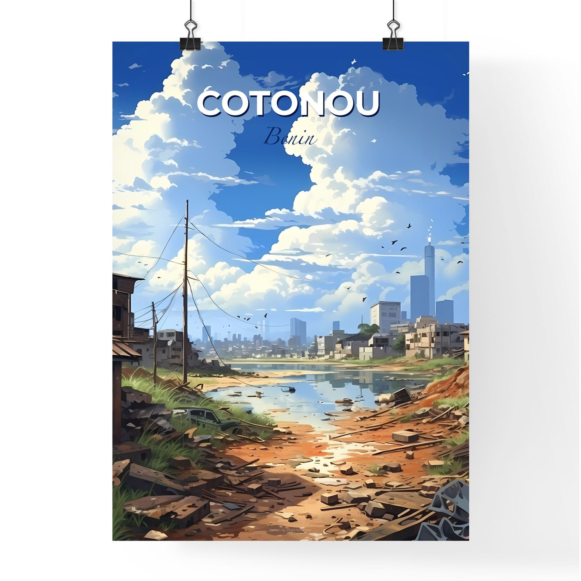 Vibrant Cotonou Benin City Skyline Painting with Art Focus, Riverfront Default Title