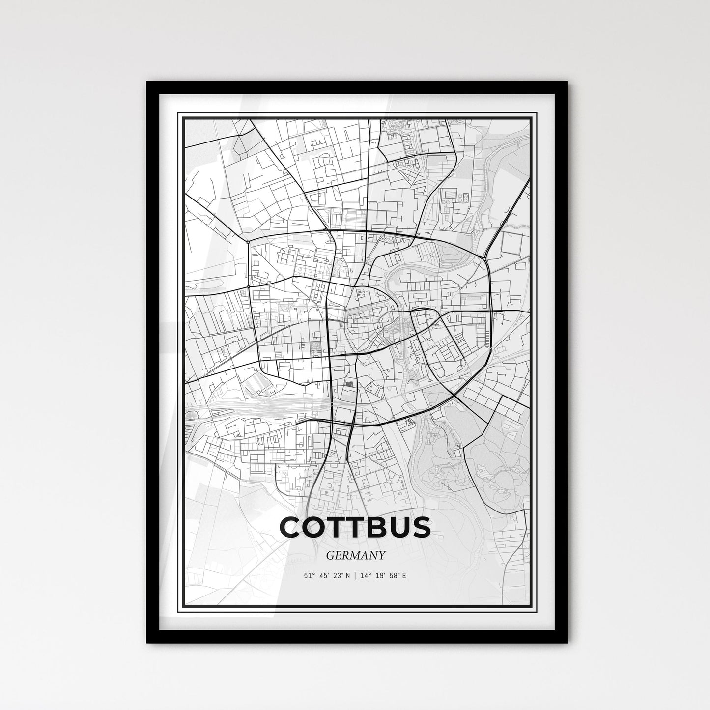 Cottbus Germany - Scandinavian Style City Map for Modern Home Decor