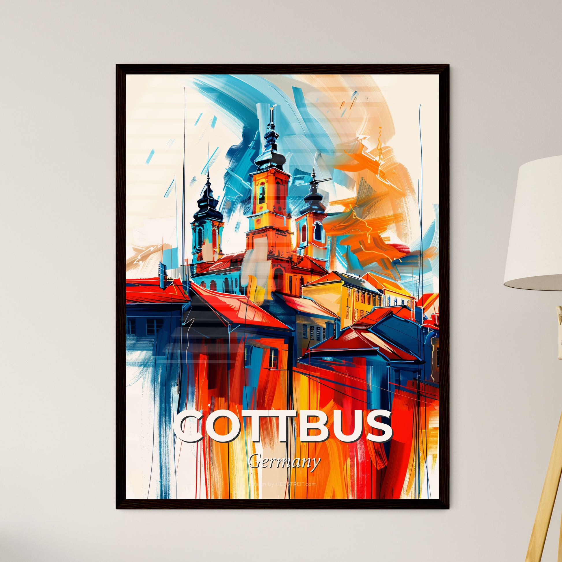 Vibrant Cottbus, Germany - A Painting Of A Building With Towers And Steeples