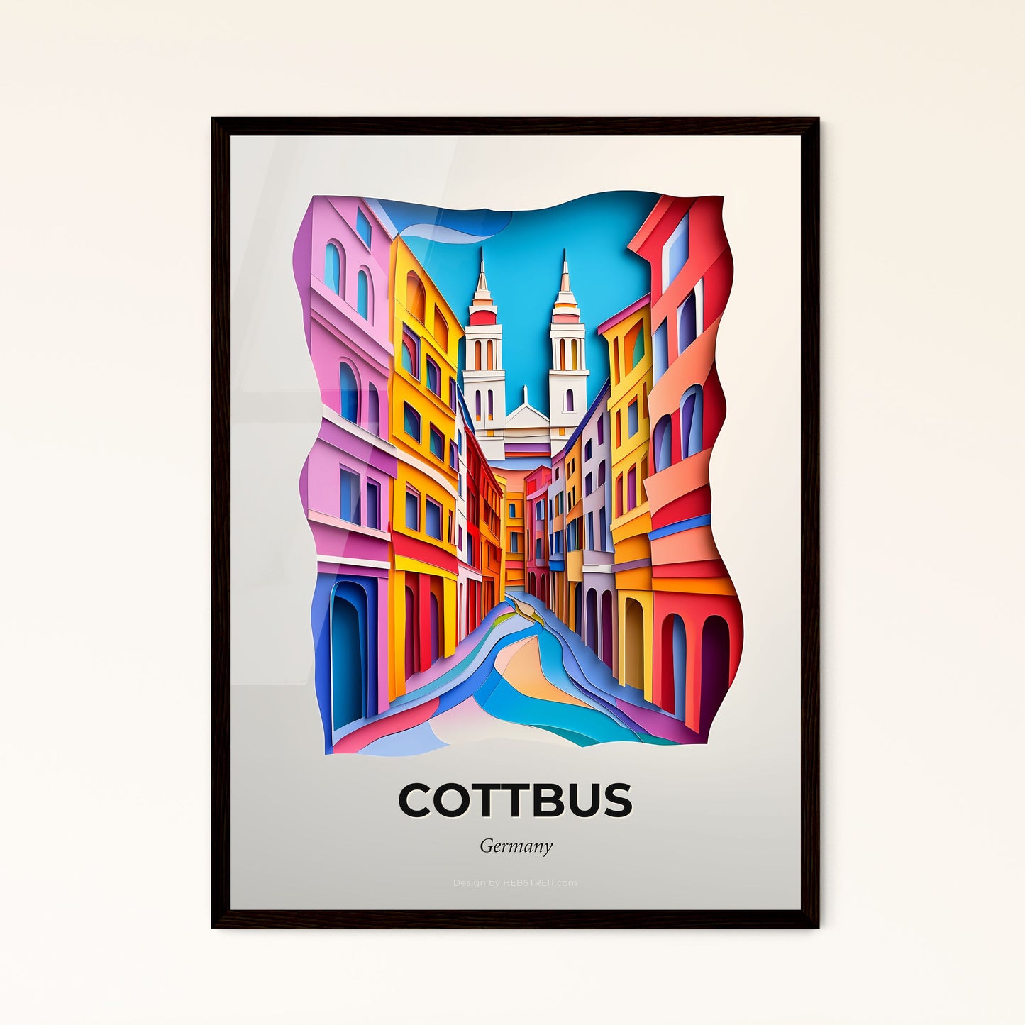 Vivid Cottbus, Germany - a paper cut of a city street with a church