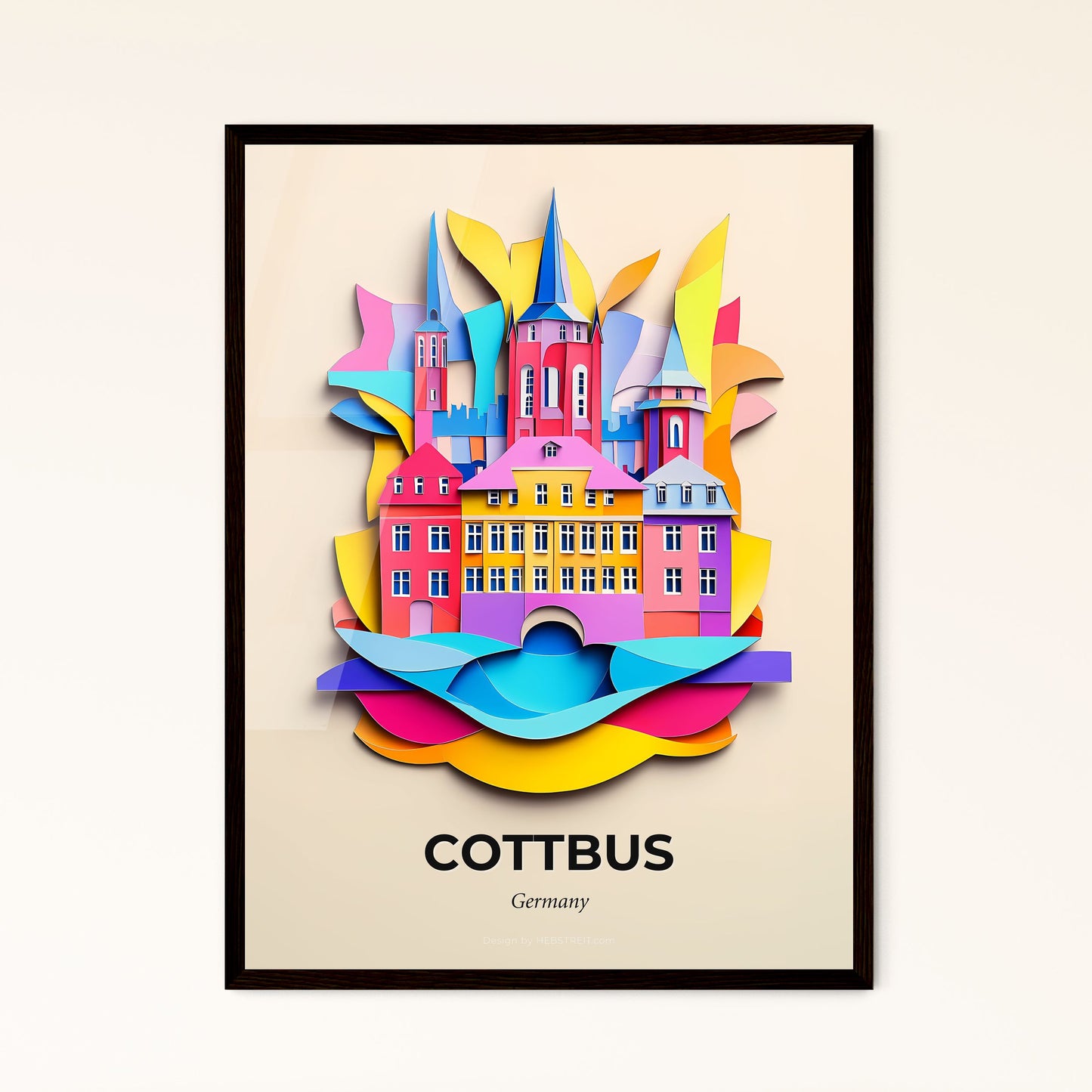 Vivid Cottbus, Germany - a colorful castle with a rainbow sky and clouds