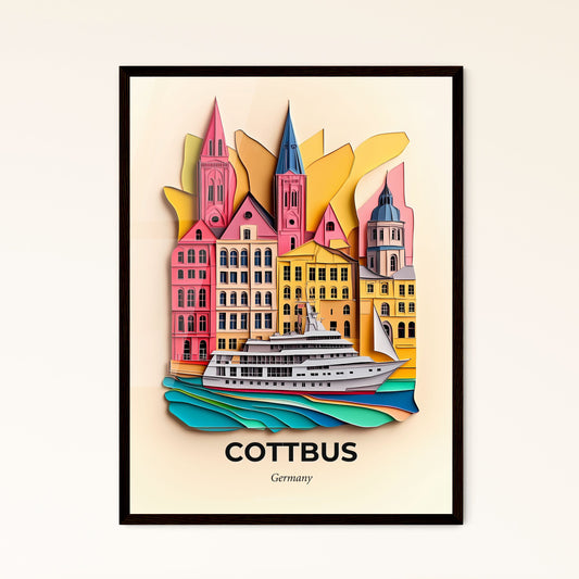 Vivid Cottbus, Germany - a paper cut of a boat in front of a city