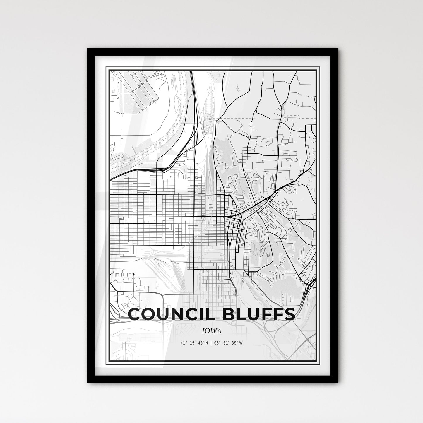 Council Bluffs Iowa - Scandinavian Style City Map for Modern Home Decor