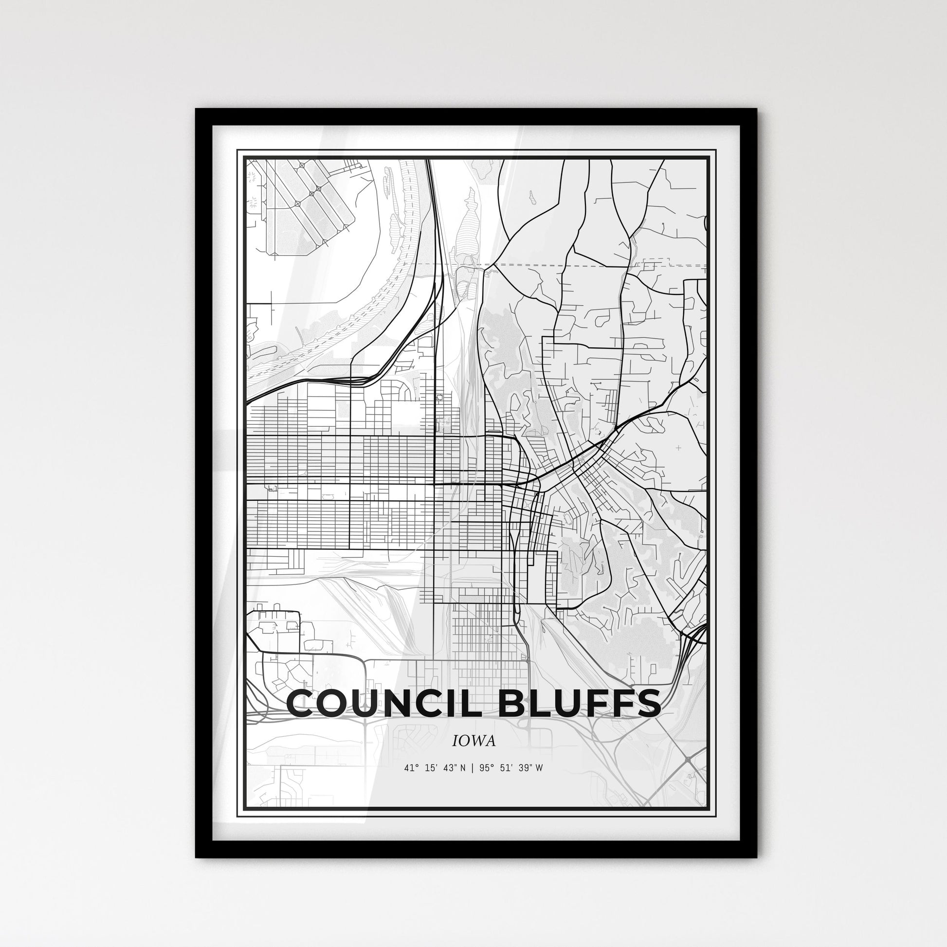 Council Bluffs Iowa - Scandinavian Style City Map for Modern Home Decor