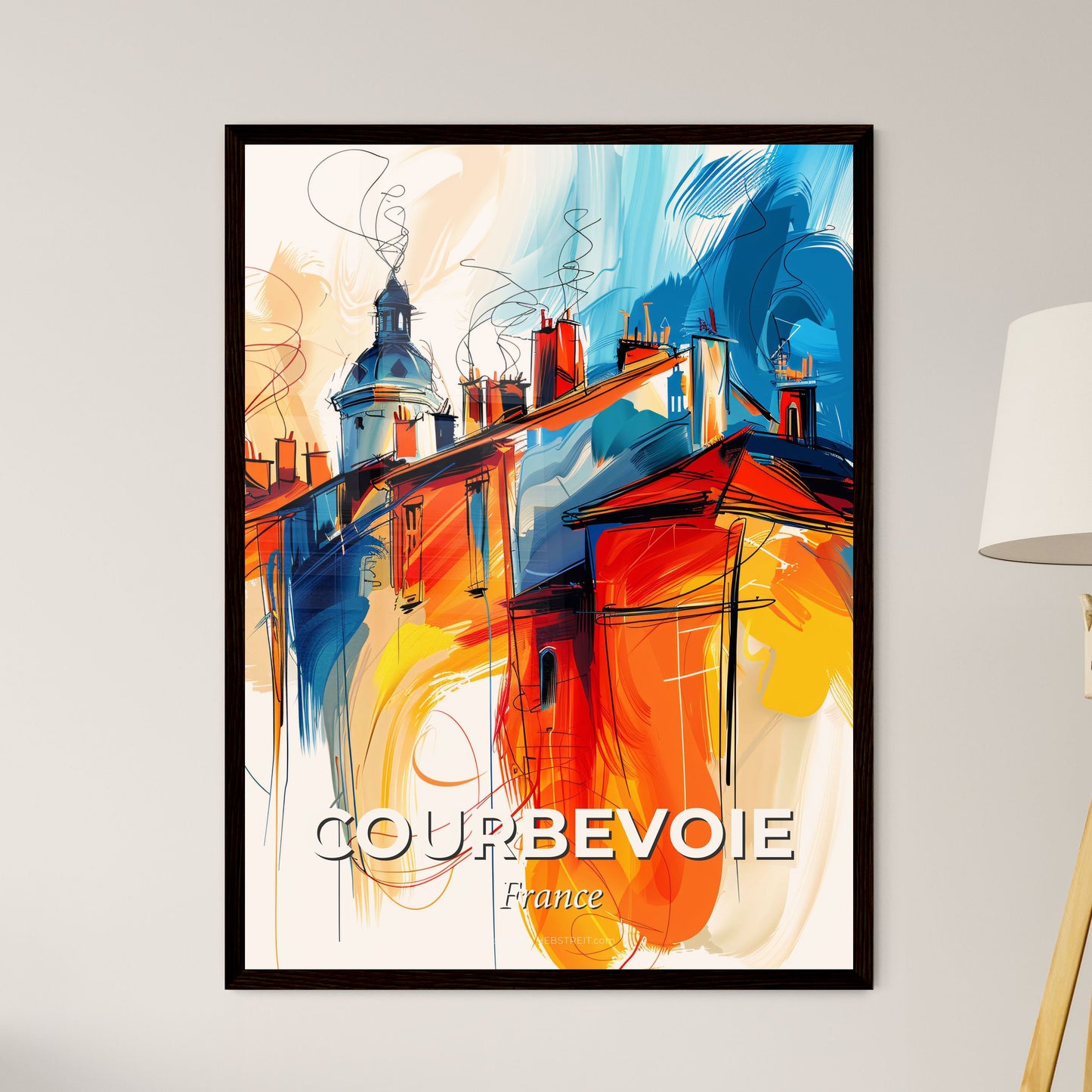 Vibrant Courbevoie, France - A Painting Of A Building With Smoke Coming Out Of It