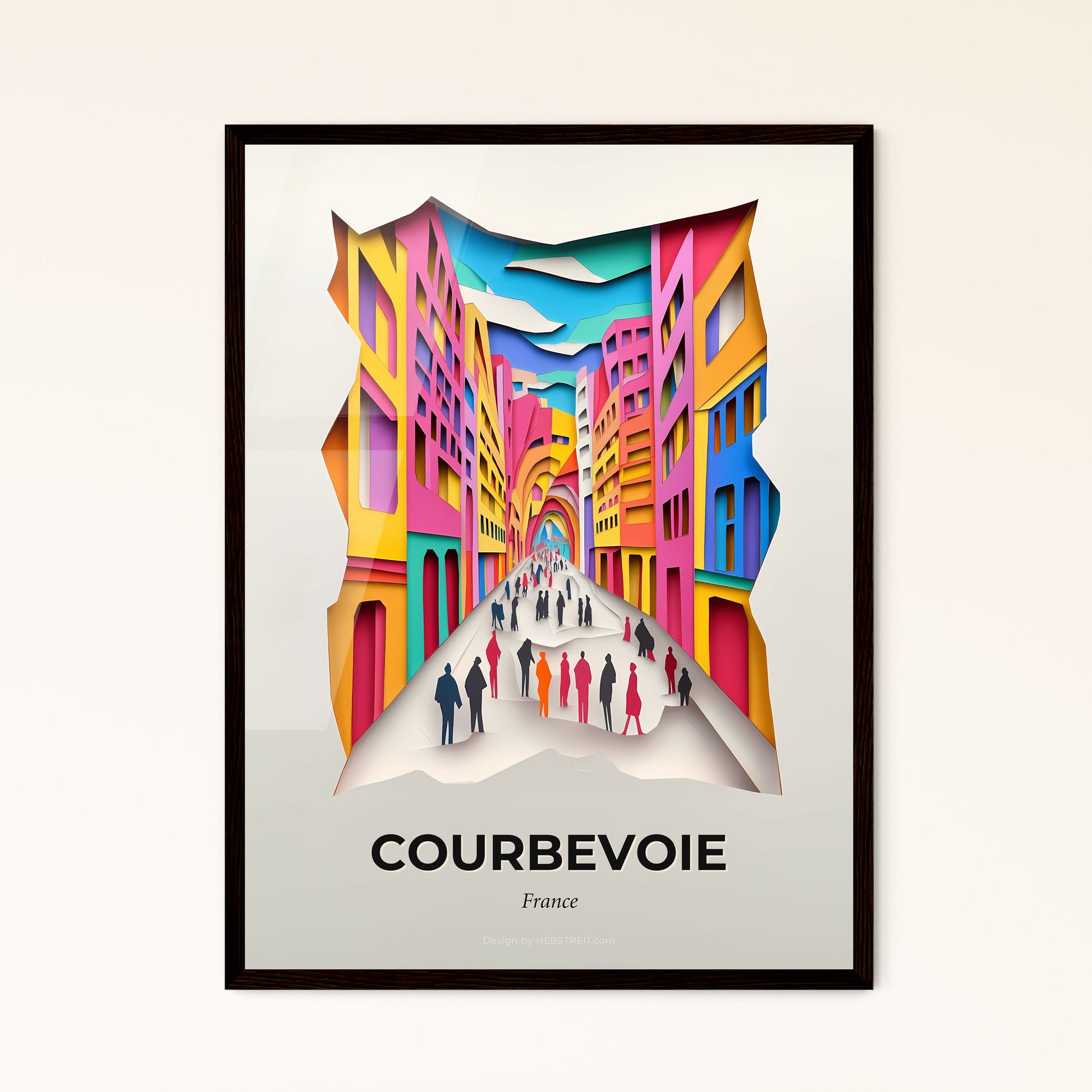 Vivid Courbevoie, France - a group of people walking down a street in a city