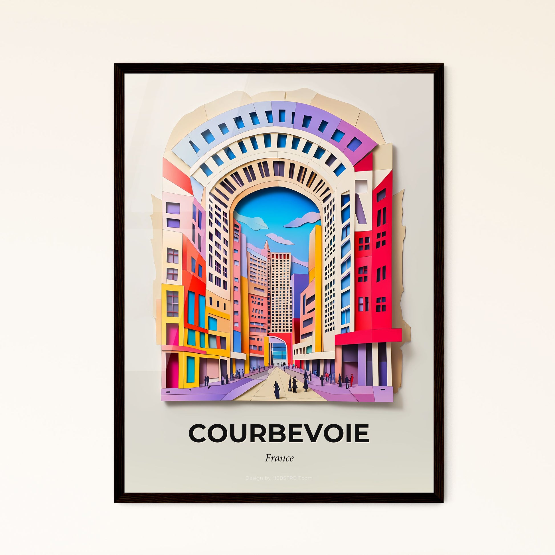 Vivid Courbevoie, France - a painting of a city with a person walking in the street