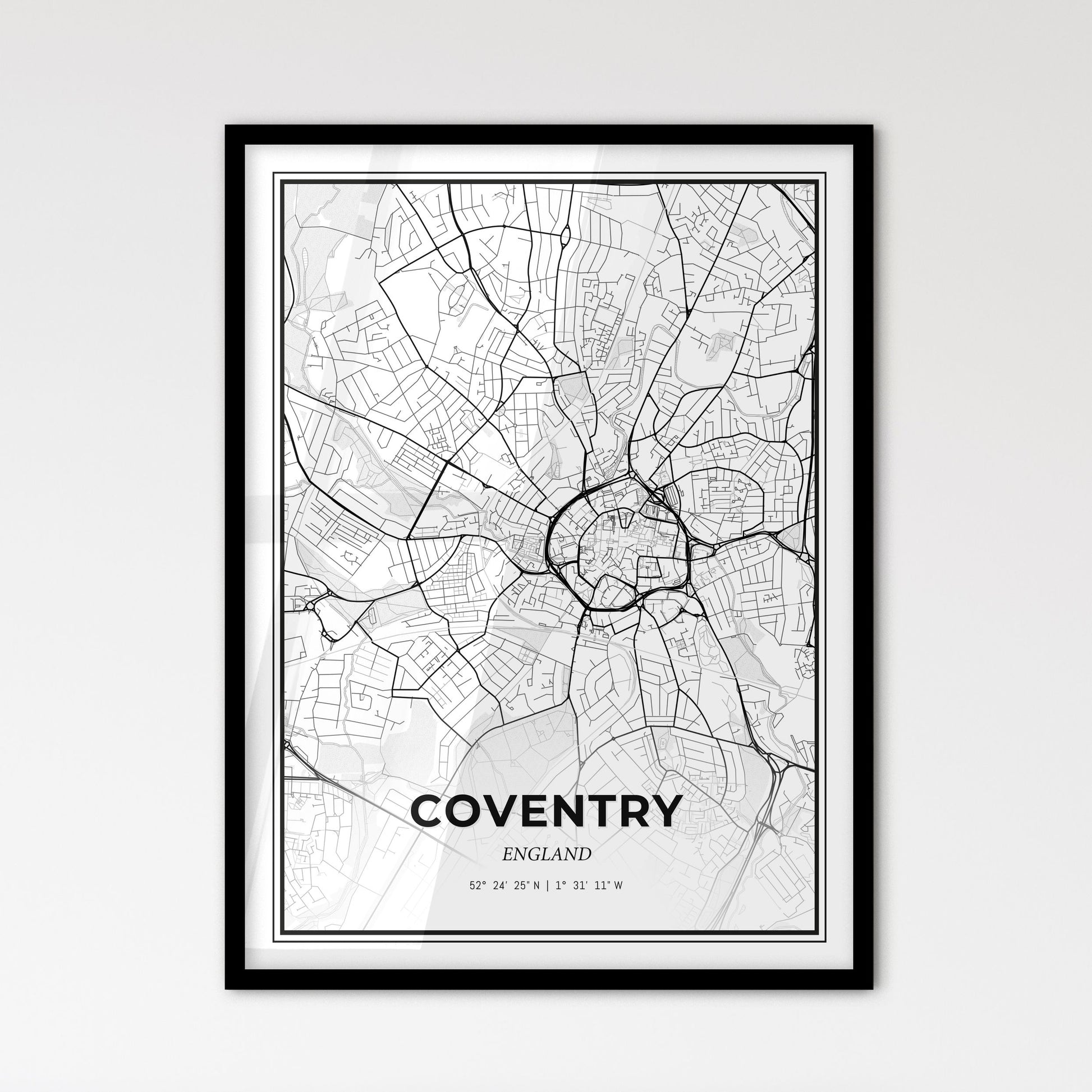 Coventry England - Scandinavian Style City Map for Modern Home Decor