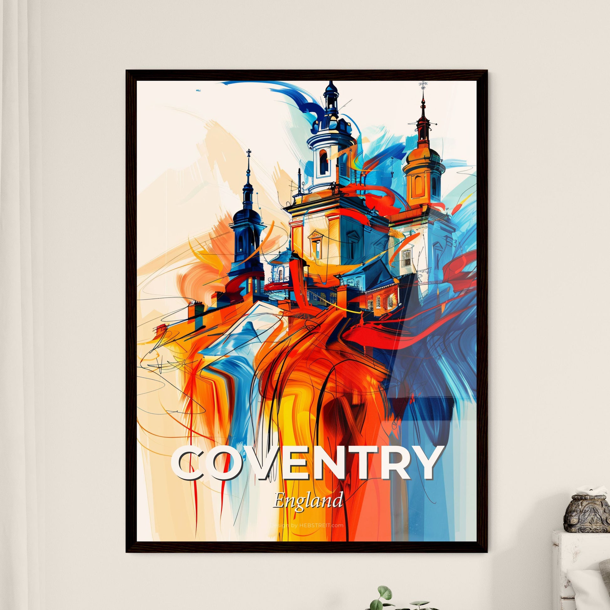 Vibrant Coventry, England - A Painting Of A Building With Towers And Spires