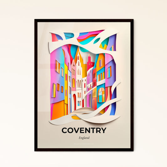 Vivid Coventry, England - a paper cut of a city with a rainbow sky