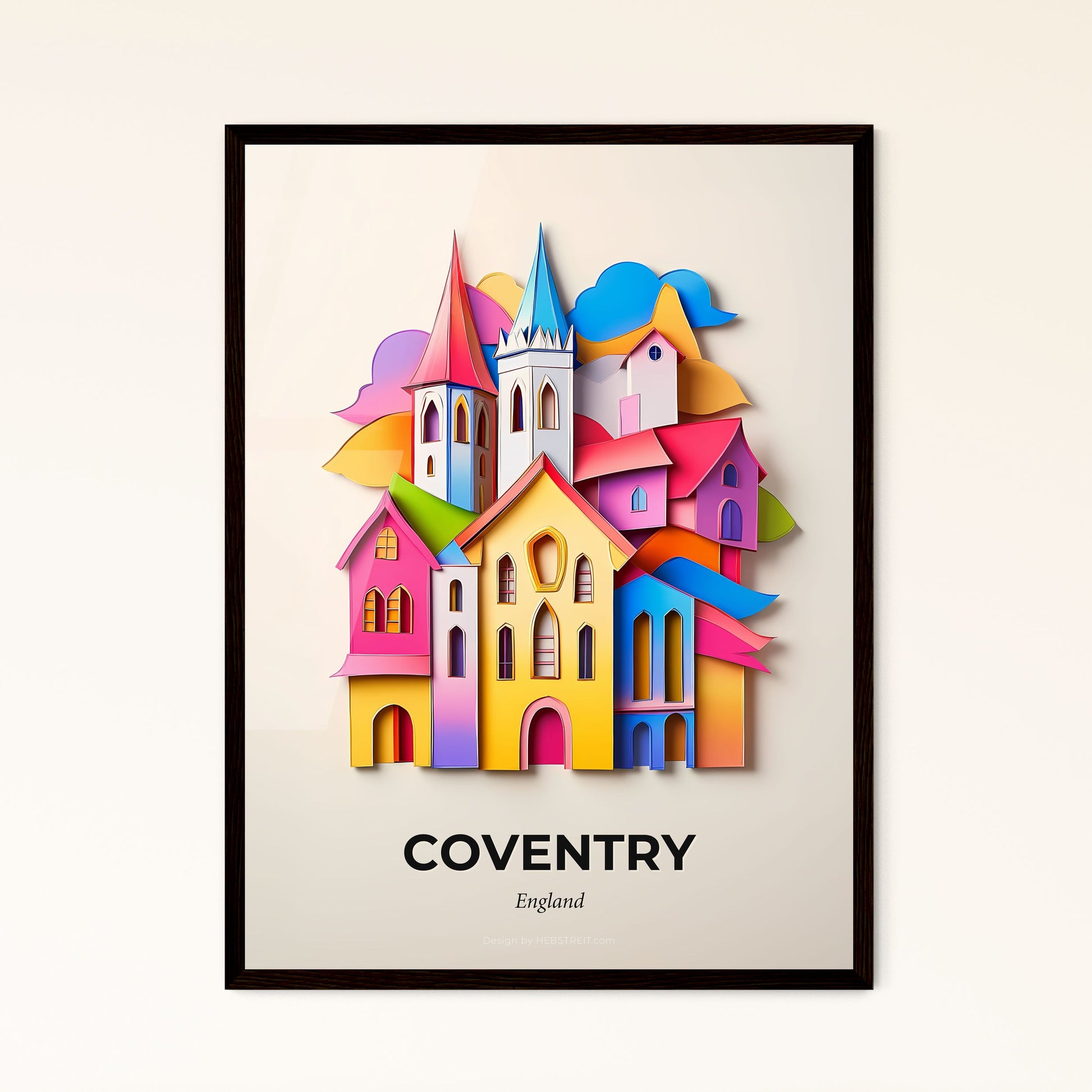 Vivid Coventry, England - a group of colorful buildings with a sky background