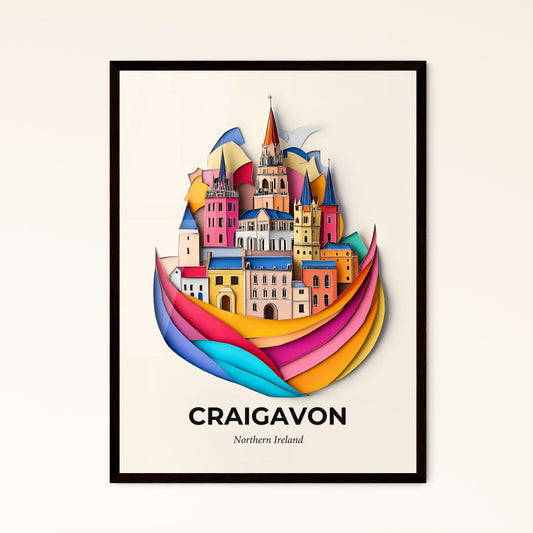 Vivid Craigavon, Northern Ireland - a colorful paper cut of a castle with a rainbow ribbon