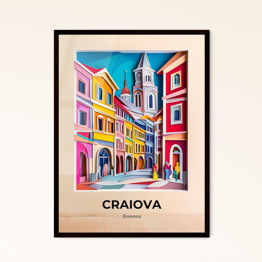 Vivid Craiova, Romania - a painting of a city street with a clock tower