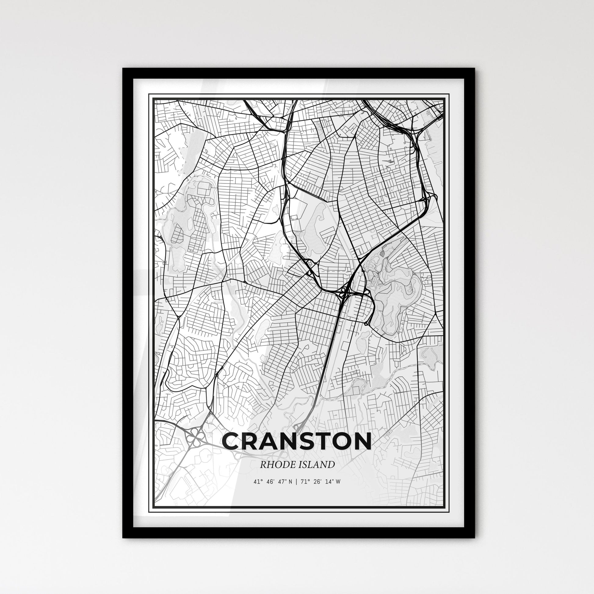 Cranston Rhode Island - Scandinavian Style City Map for Modern Home Decor