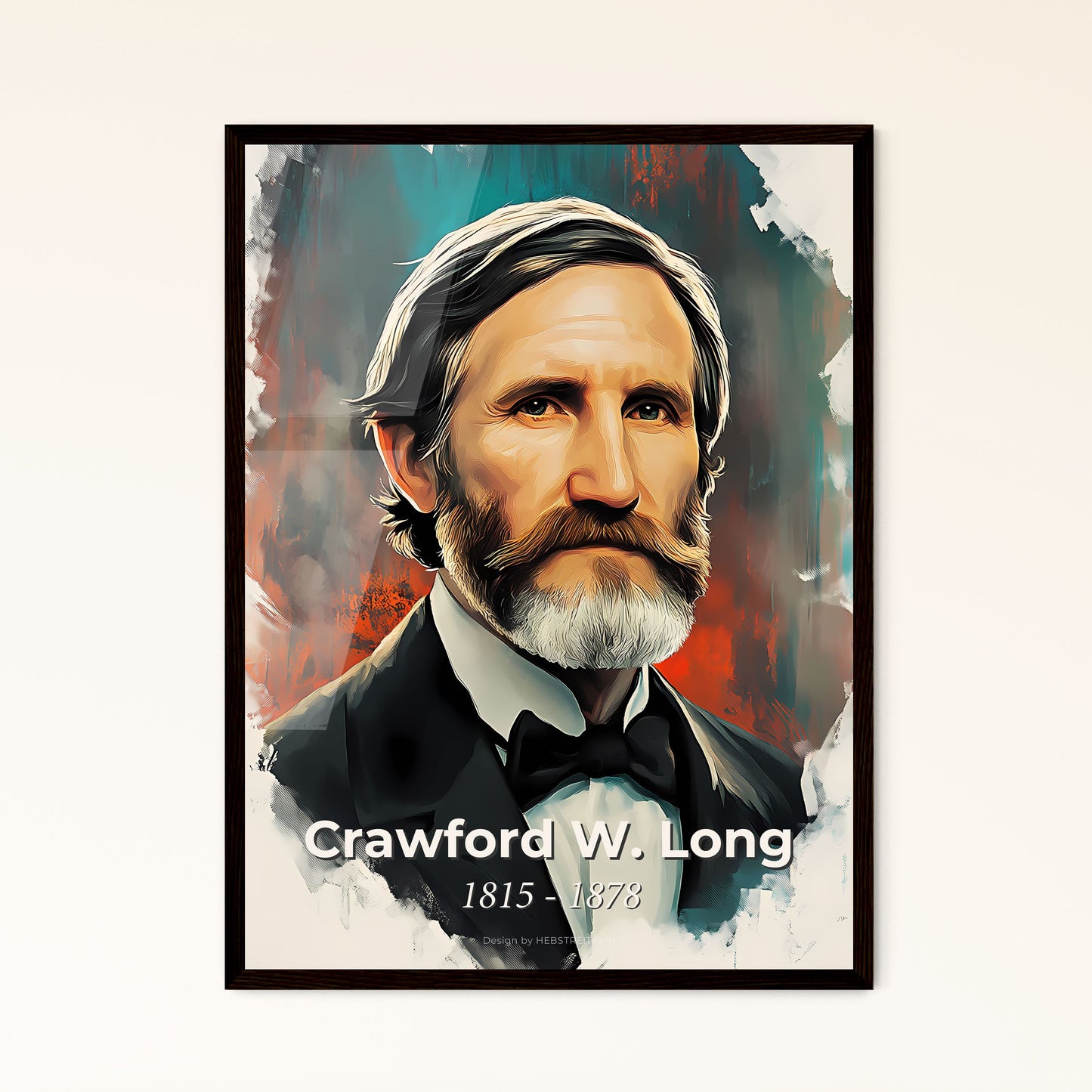 Portrait of Crawford W. Long, 1815 - 1878. Impressionistic painting of a man with a beard and mustache wearing a suit and bow tie.