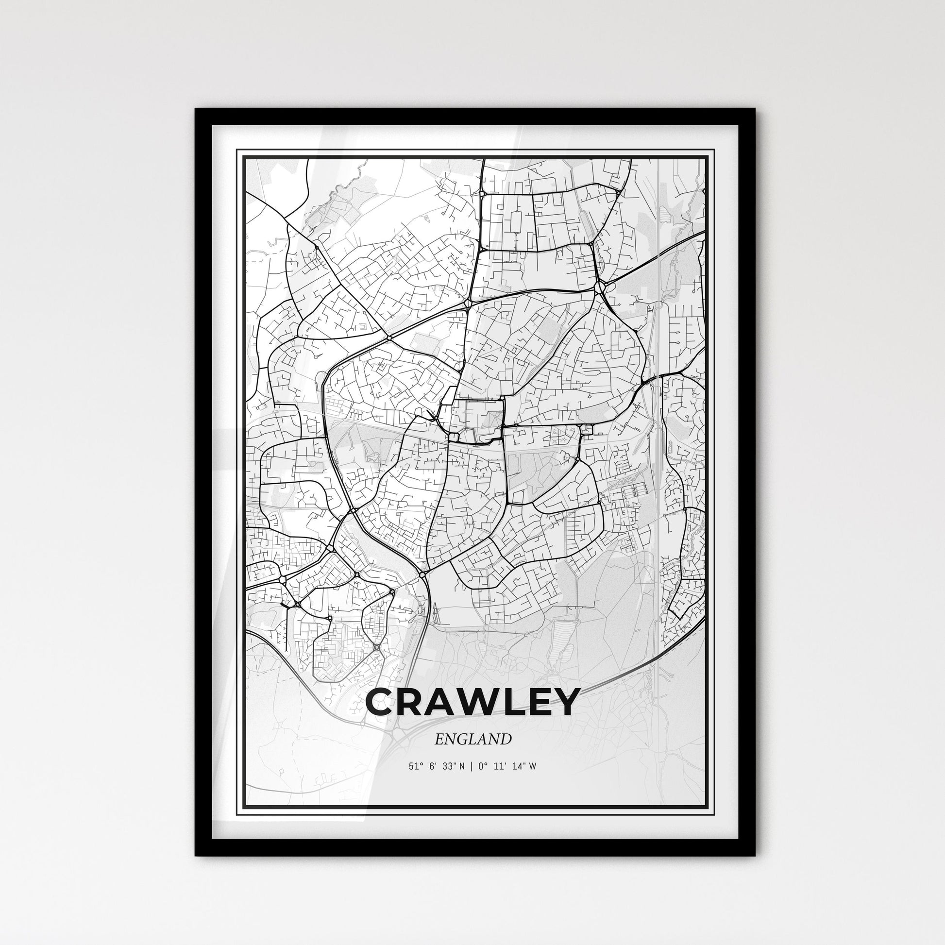 Crawley England - Scandinavian Style City Map for Modern Home Decor