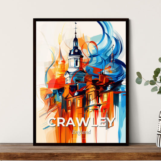 Vibrant Crawley, England - A Painting Of A Building With A Spire