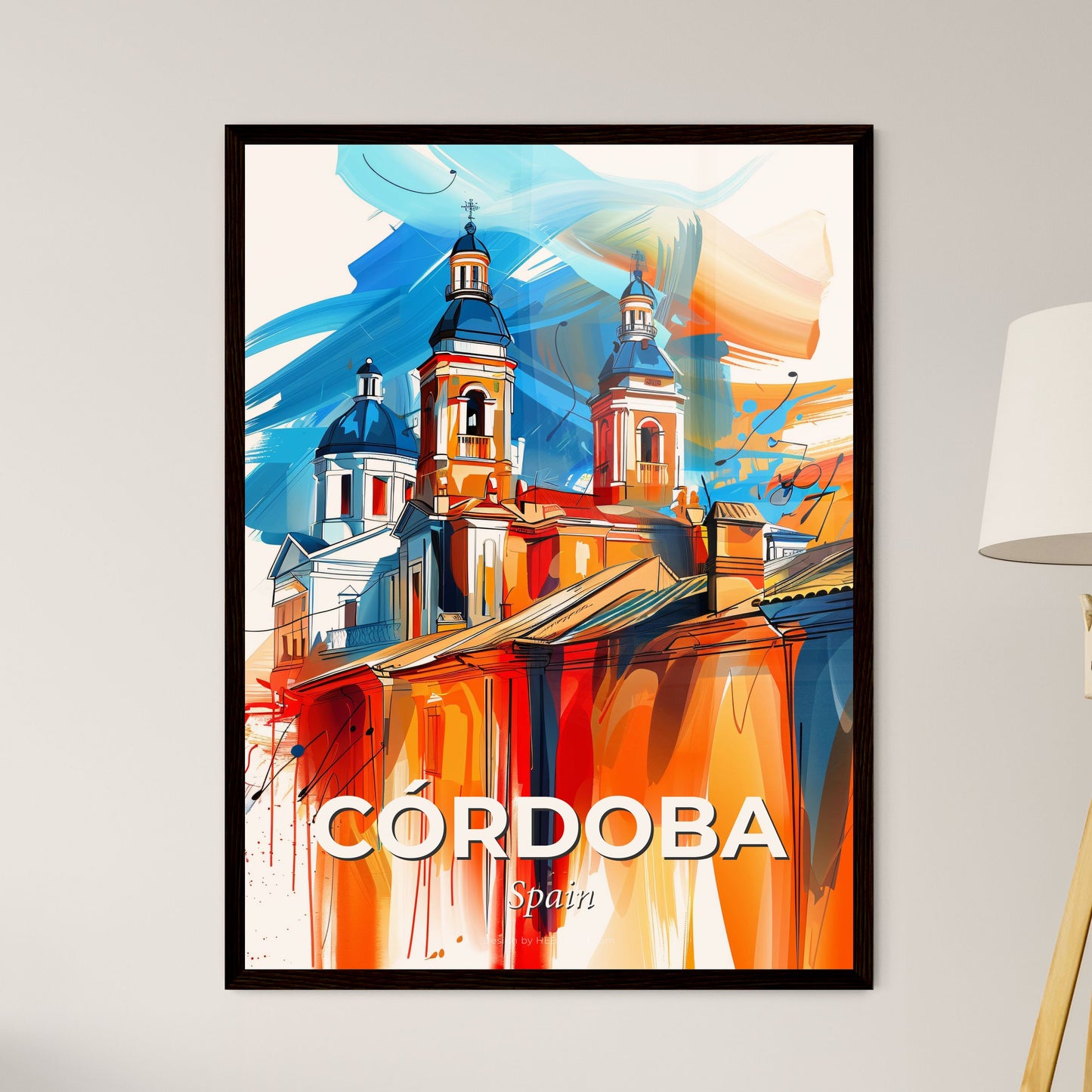 Vibrant Córdoba, Spain - A Painting Of A Building With A Colorful Background