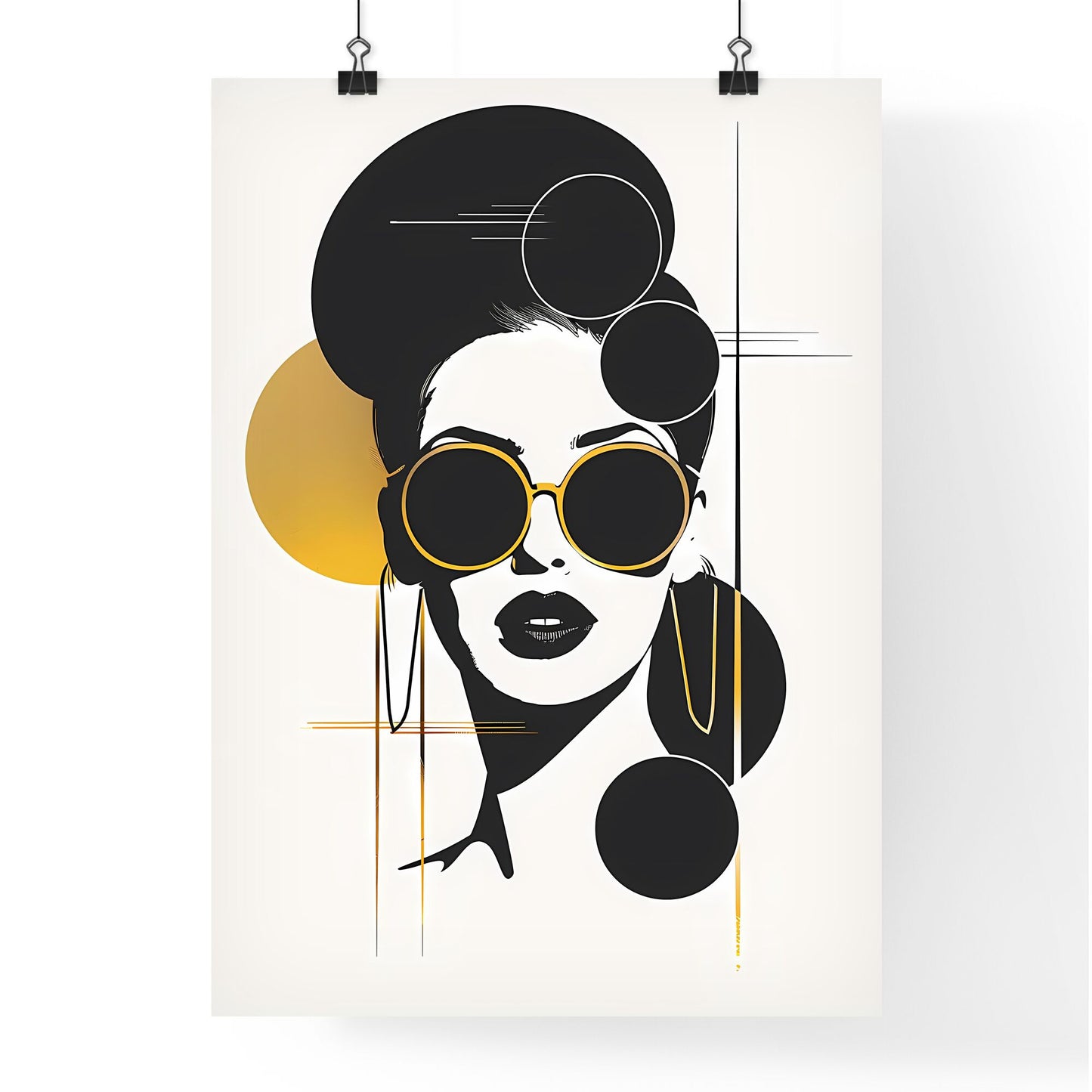Minimalist Painting with Yellow Circle and Female with Single-Lens Sunglasses Emphasizing Art Default Title