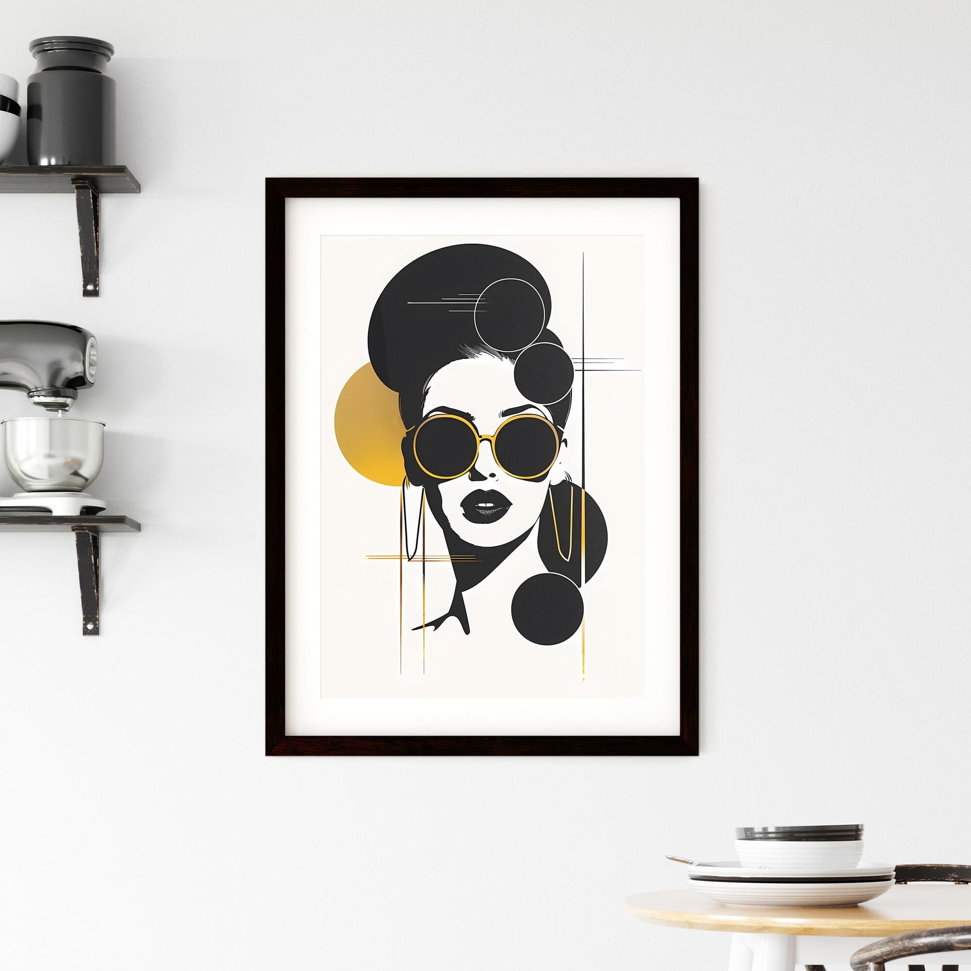 Minimalist Painting with Yellow Circle and Female with Single-Lens Sunglasses Emphasizing Art Default Title