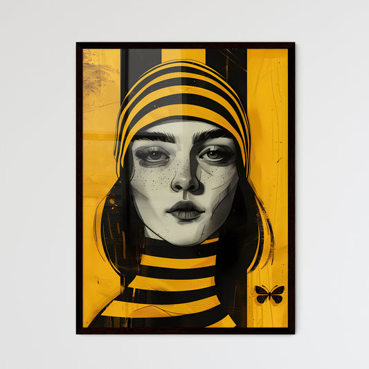 Striking Art Poster: Vibrant Yellow and Black Painting Featuring a Striped Hatted Woman Default Title
