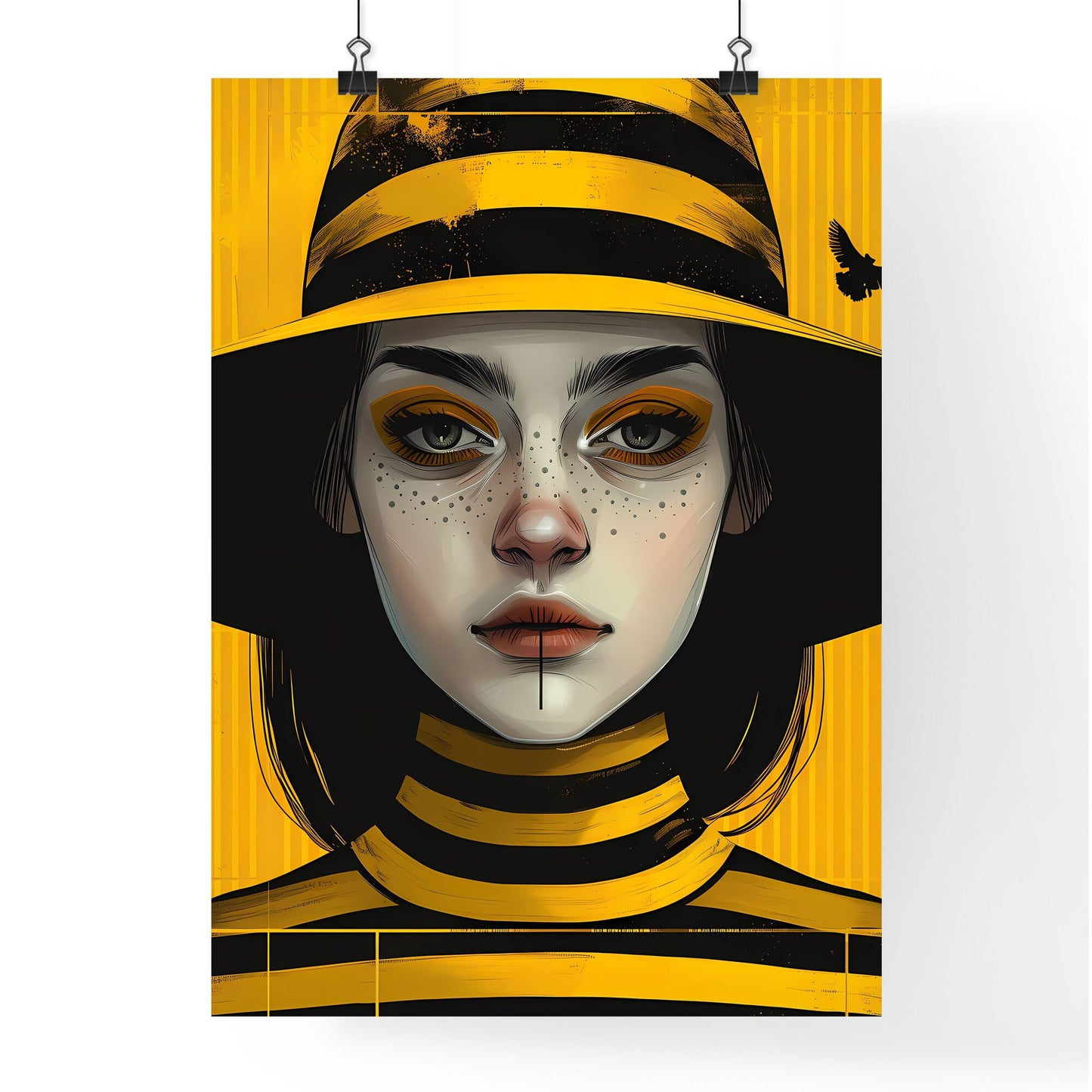 Striking Yellow-and-Black Art Poster Featuring Woman in Hat Default Title