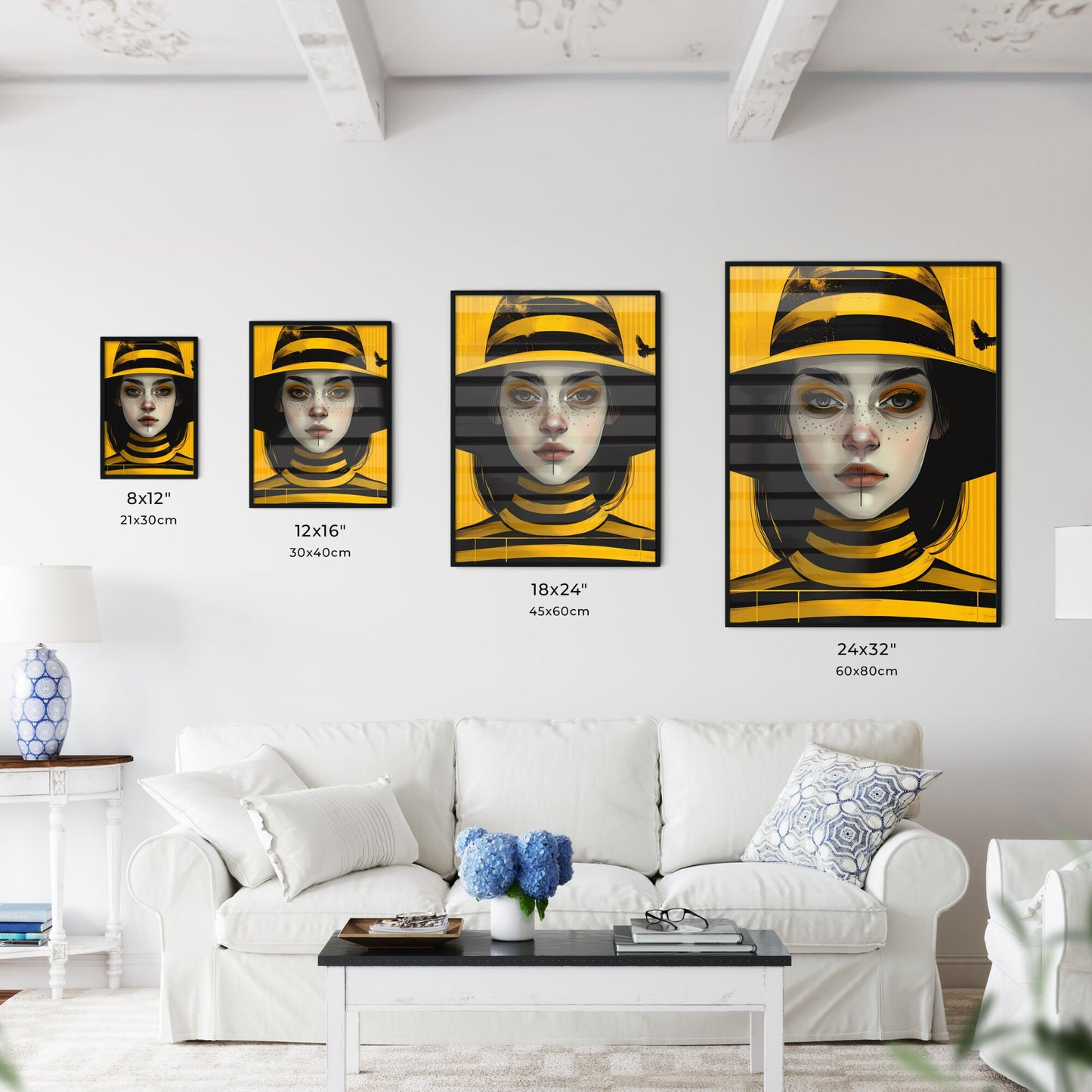 Striking Yellow-and-Black Art Poster Featuring Woman in Hat Default Title