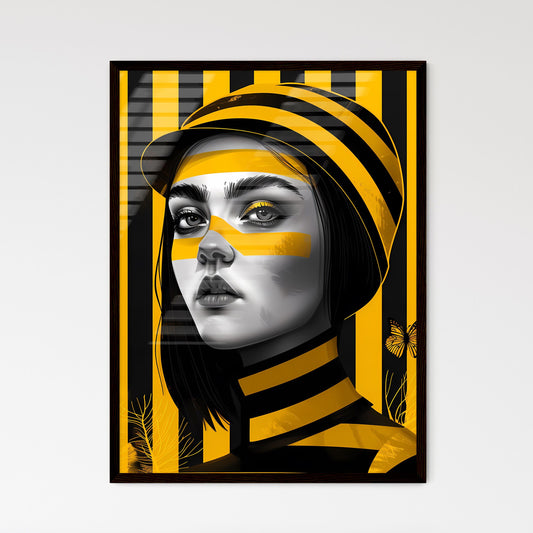 Striking Yellow and Black Art Poster Featuring a Vibrant Painted Woman with Striped Accents Default Title