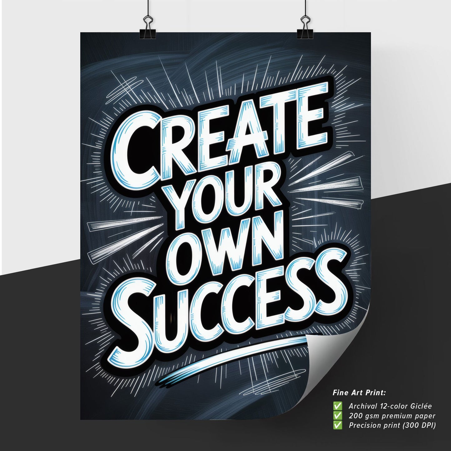Create Your Own Success: Inspirational Typography on a Dark Background for Motivation and Empowerment.