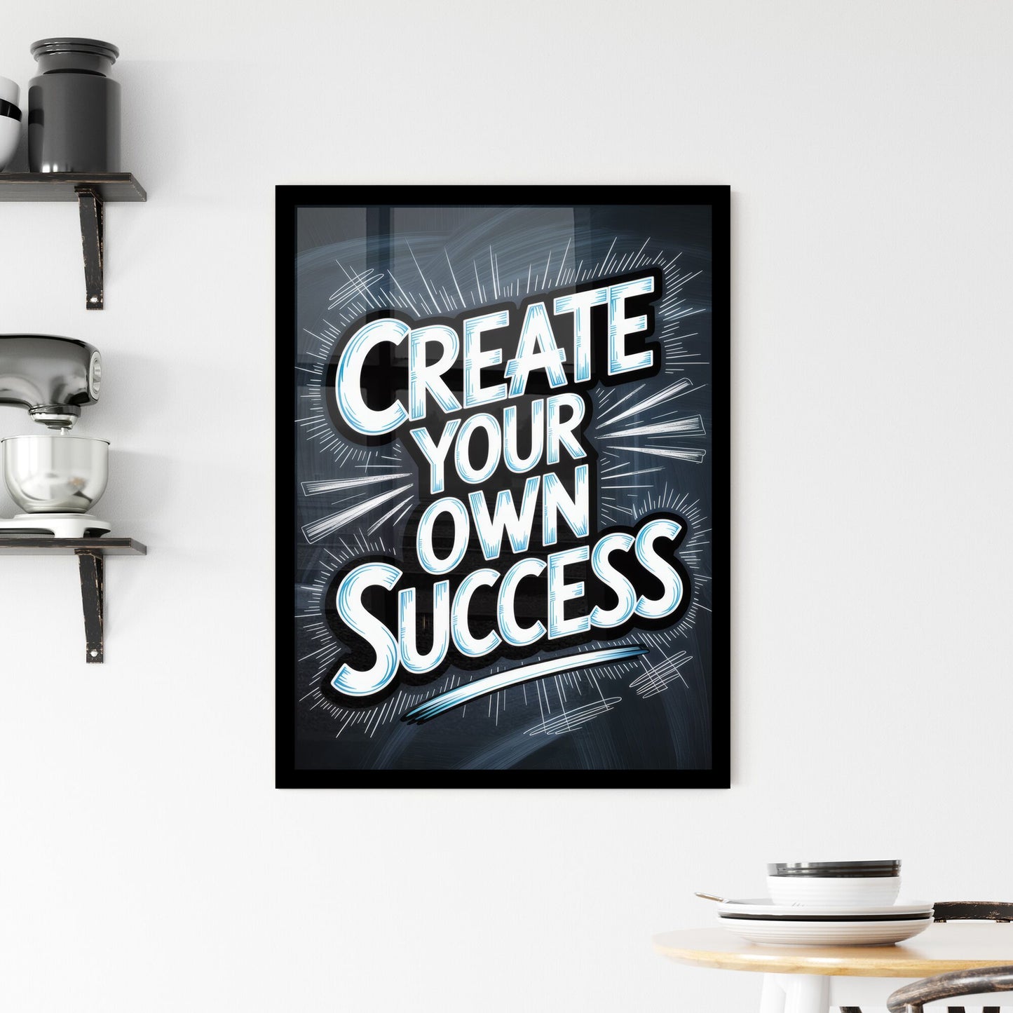 Create Your Own Success: Inspirational Typography on a Dark Background for Motivation and Empowerment. Framed Print