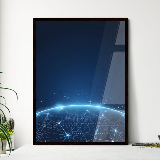 Blue Glowing Globe Data Connection Abstract  - Framed Art Print
