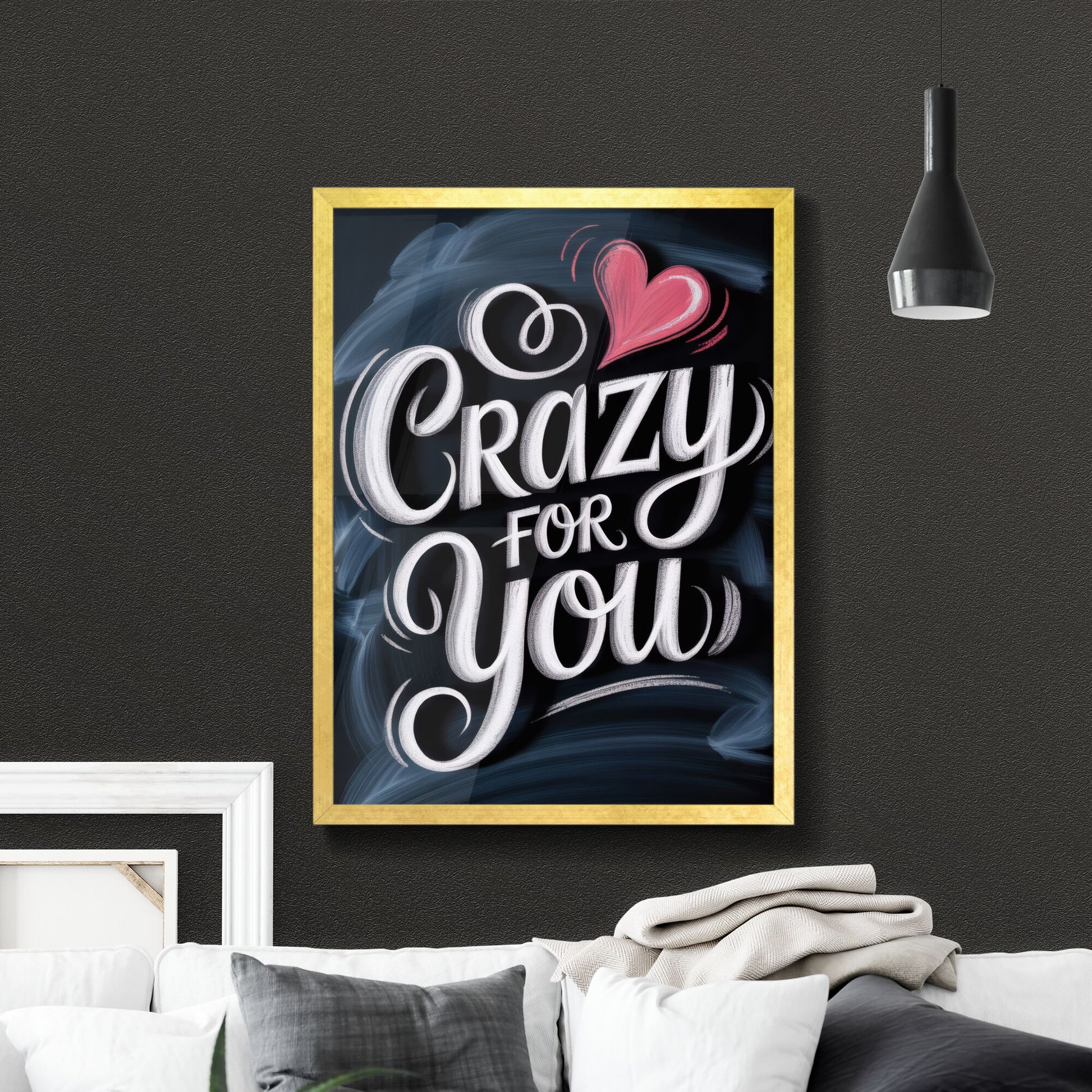 Creative Chalkboard Design with Heart Illustration Featuring the Phrase 'Crazy for You' in Whimsical Typography.