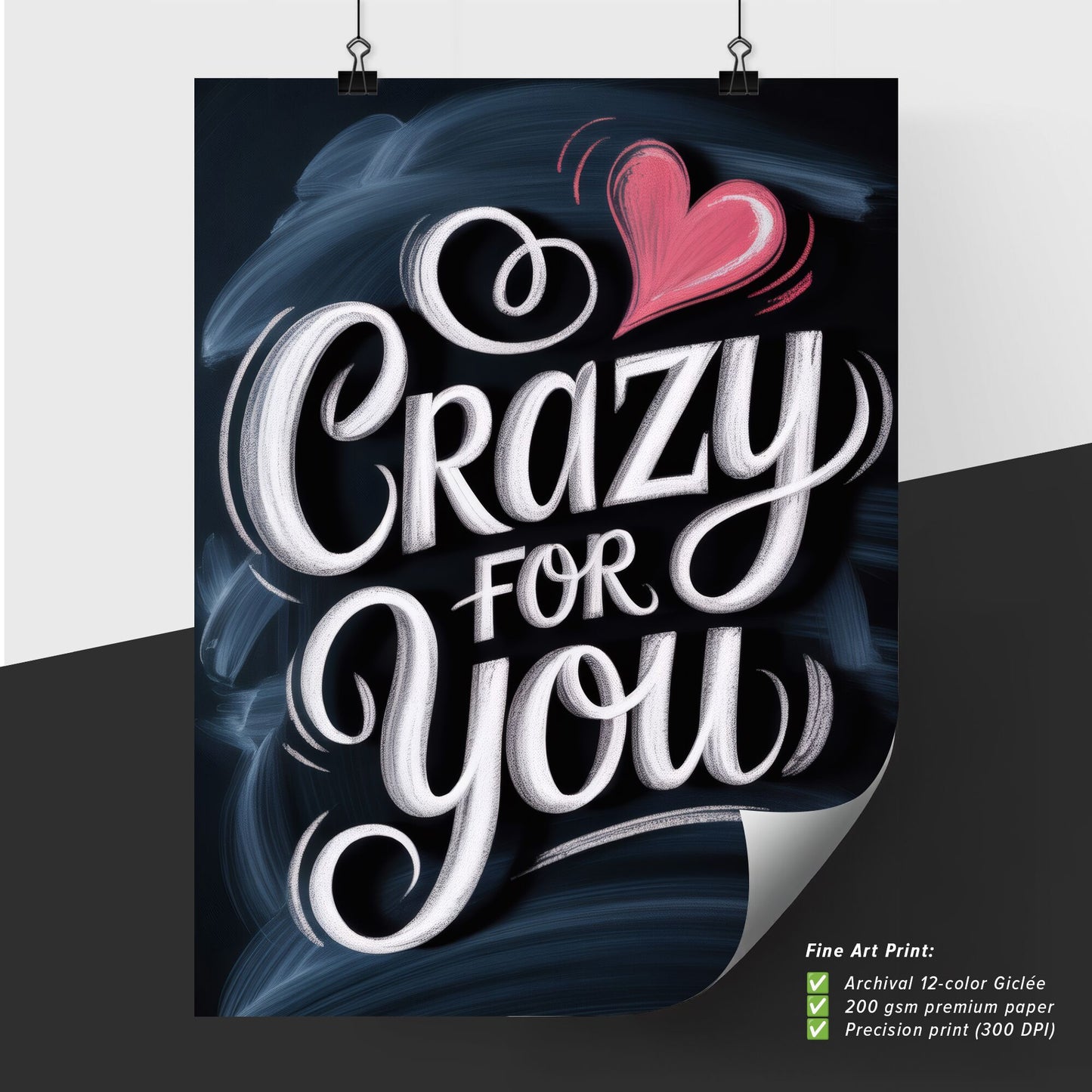 Creative Chalkboard Design with Heart Illustration Featuring the Phrase 'Crazy for You' in Whimsical Typography.