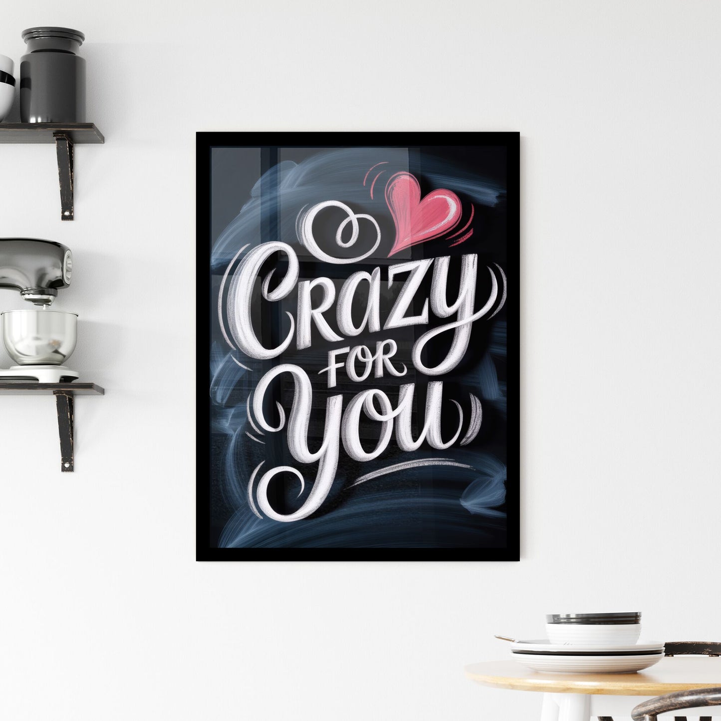 Creative Chalkboard Design with Heart Illustration Featuring the Phrase 'Crazy for You' in Whimsical Typography. Framed Print
