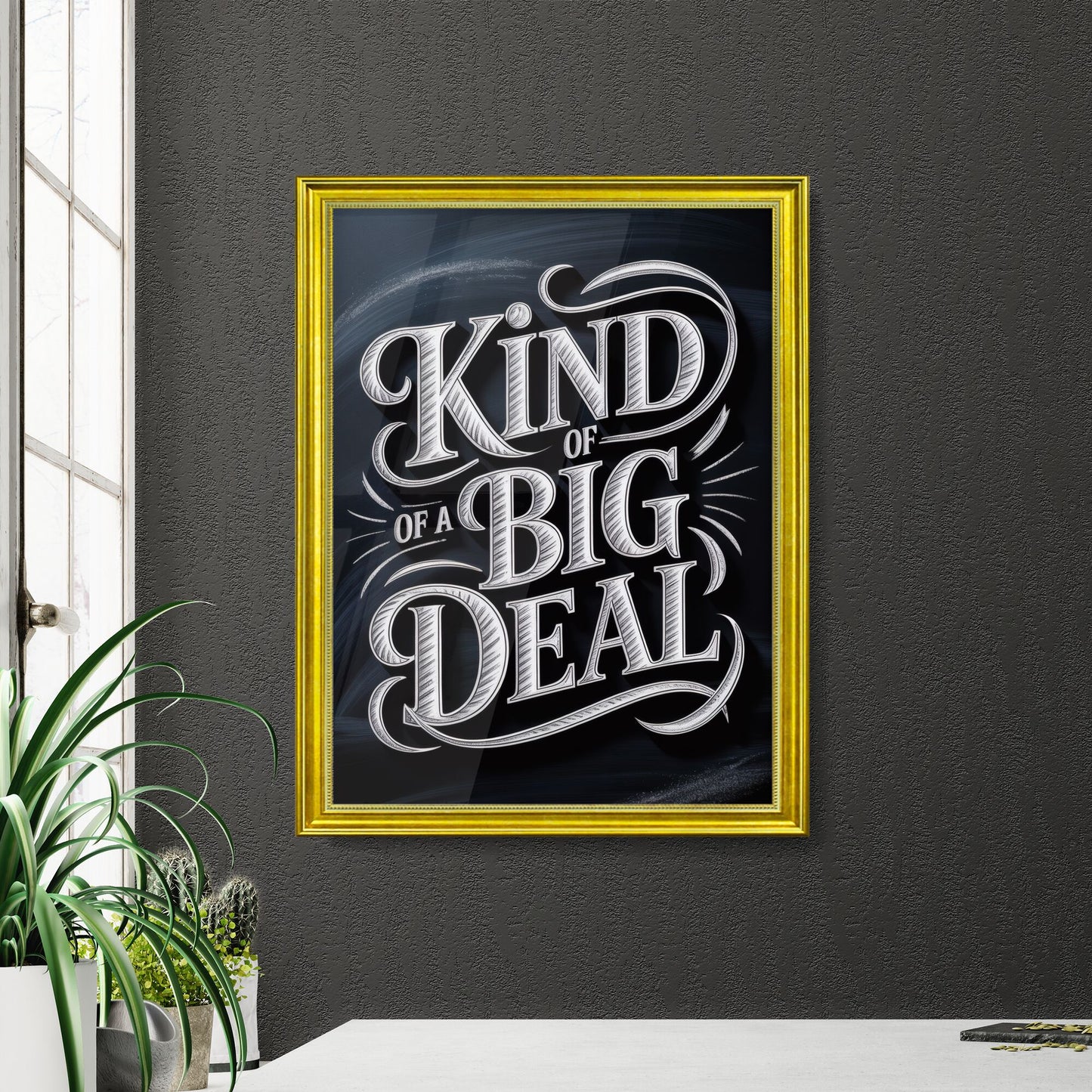 Creative Typography Design: 'Kind of a Big Deal' on a Dark Background for Modern Marketing Applications.