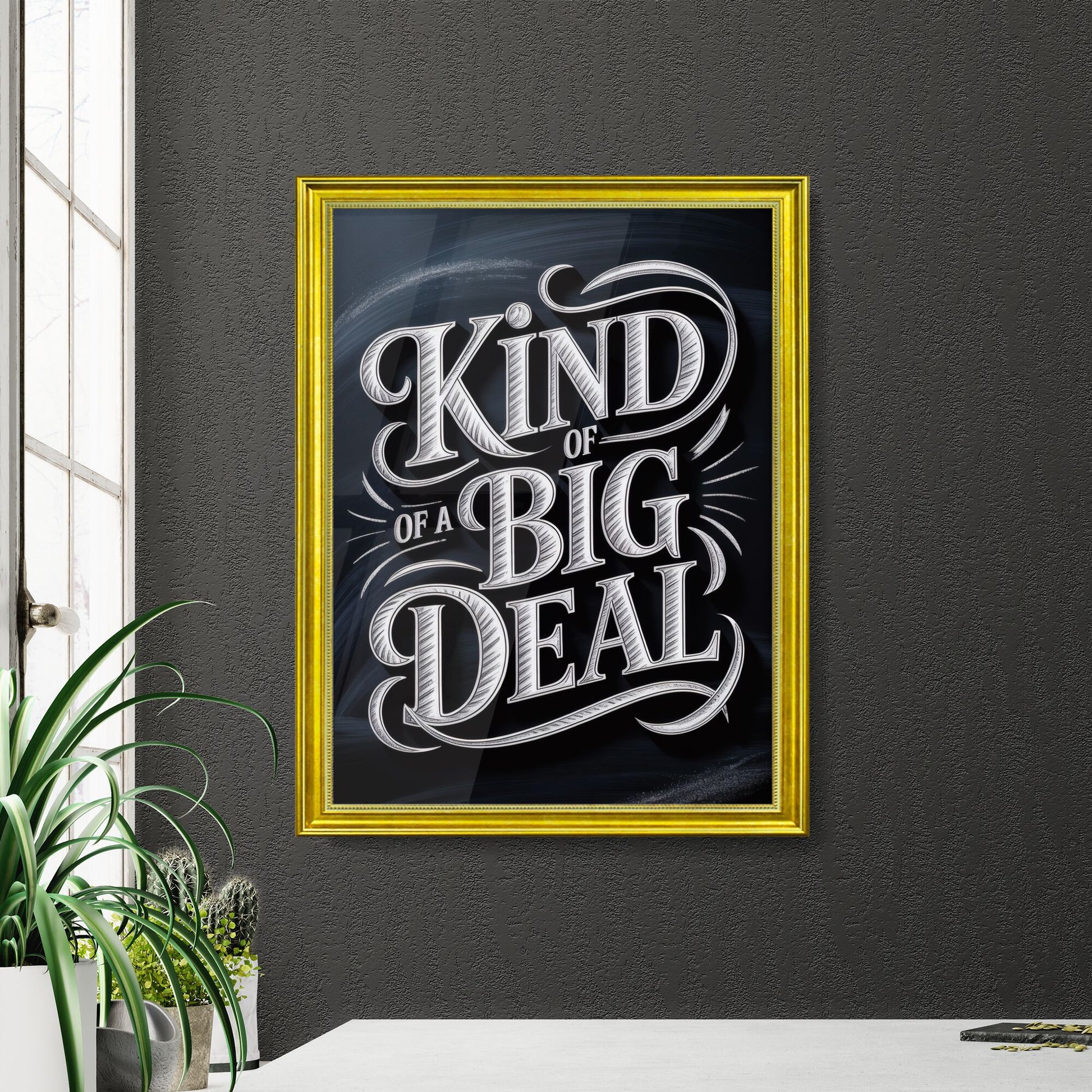 Creative Typography Design: 'Kind of a Big Deal' on a Dark Background for Modern Marketing Applications.