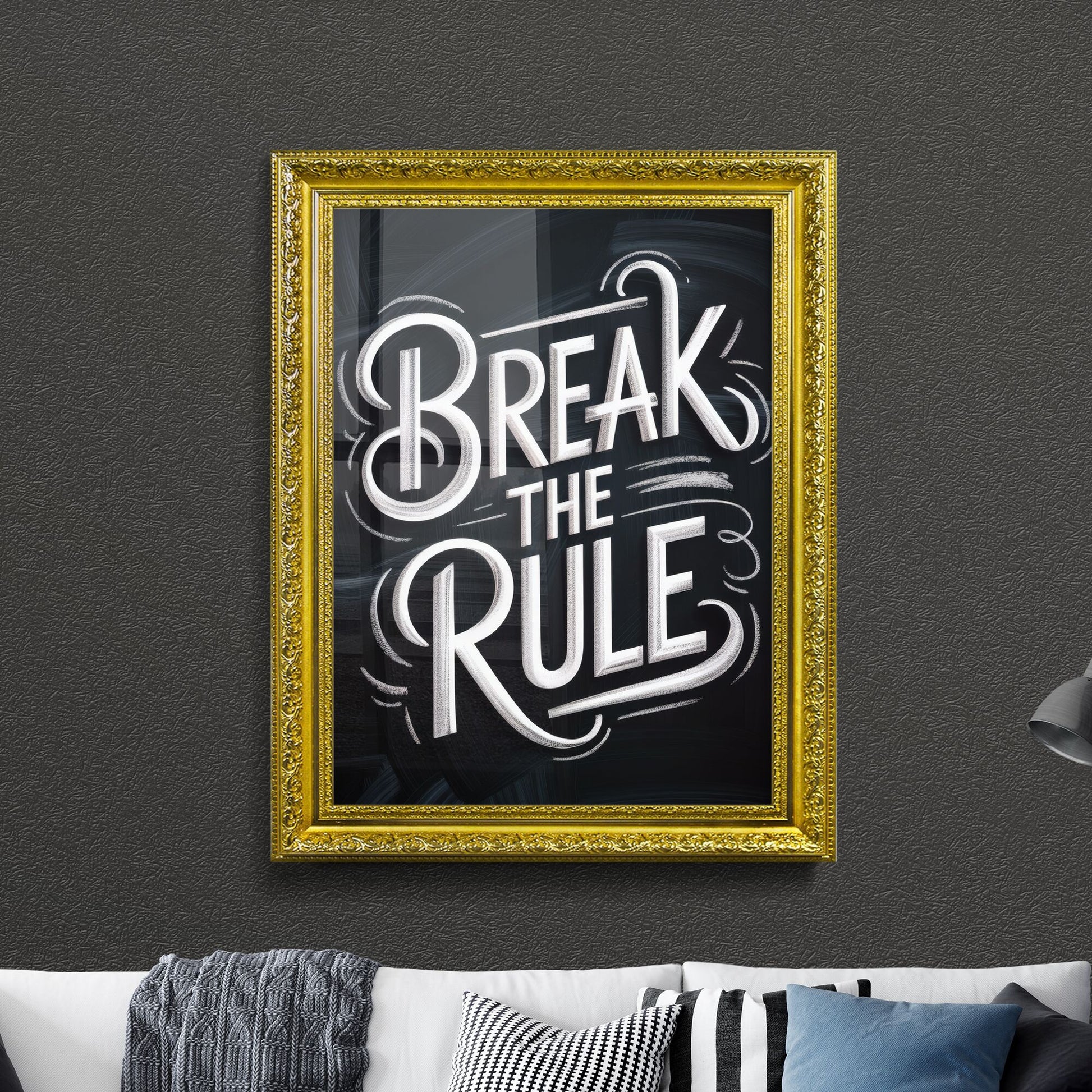 Creative Typography Design: Inspirational Quote 'Break the Rule' Against a Stylish Dark Background