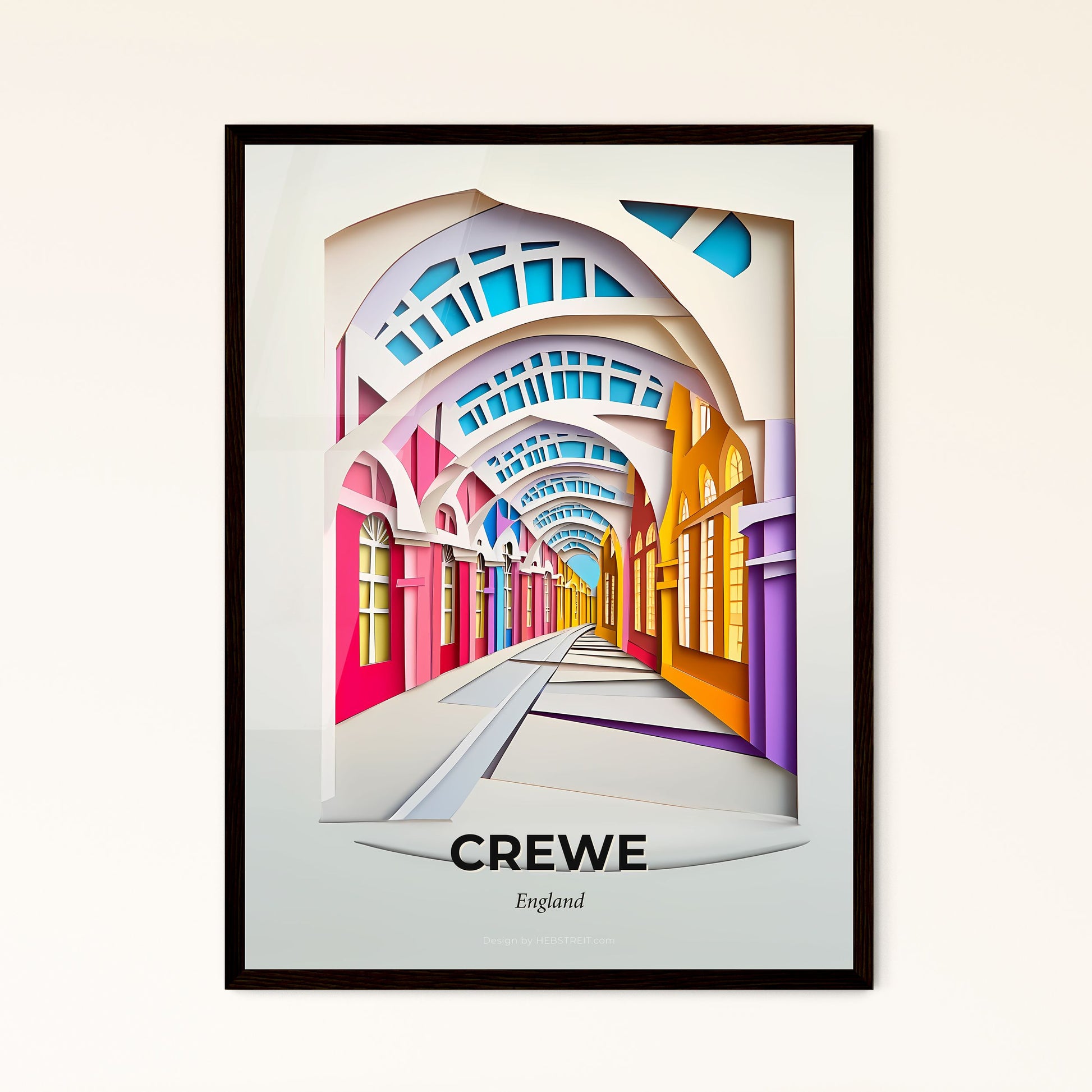 Vivid Crewe, England - a colorful street with arches and windows