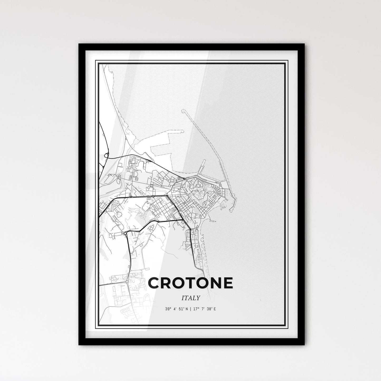 Crotone Italy - Scandinavian Style City Map for Modern Home Decor