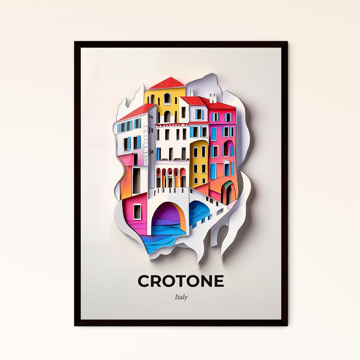 Vivid Crotone, Italy - a paper cut of a city with a bridge