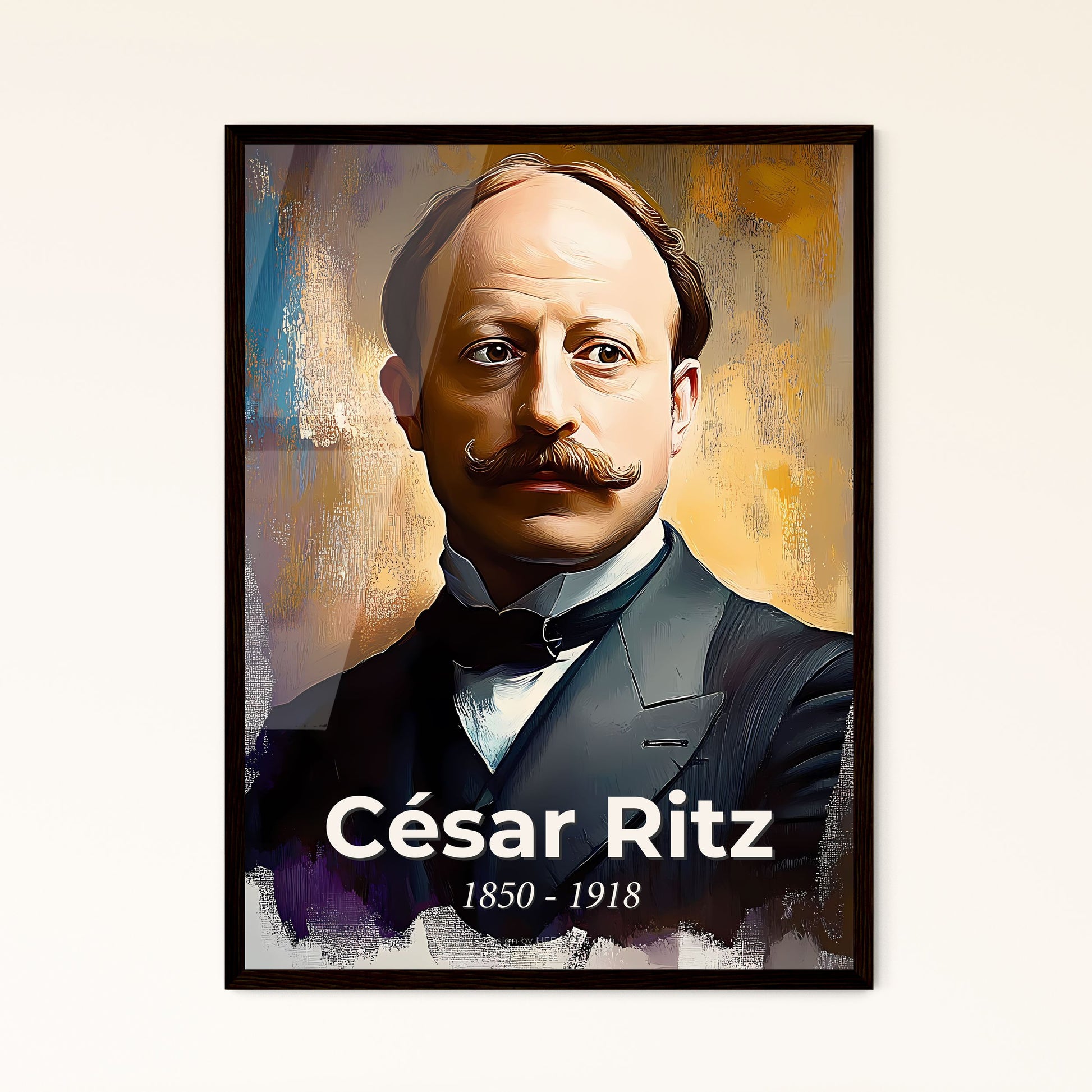 Portrait of César Ritz, 1850 - 1918. Impressionistic painting of a man with a mustache.