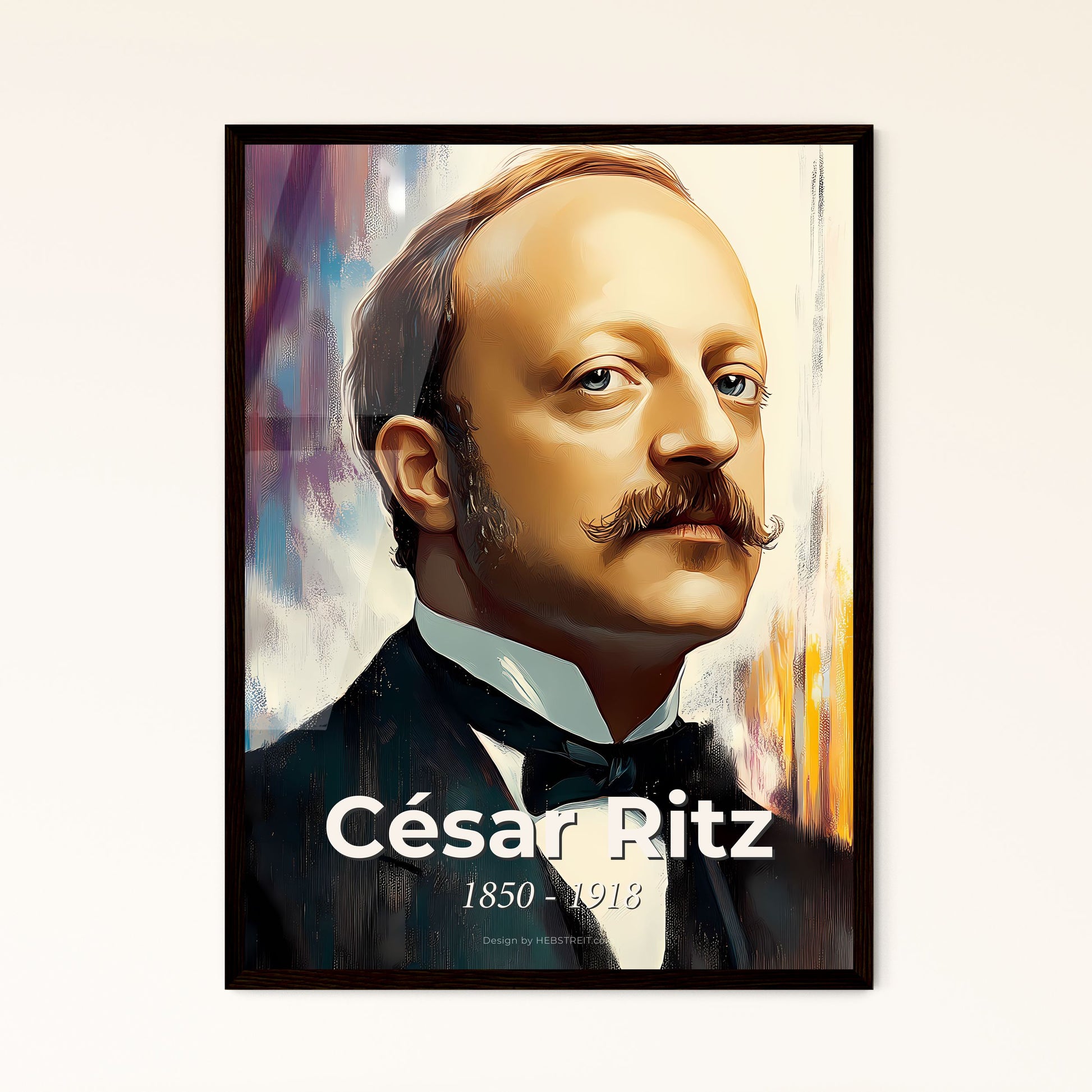 Portrait of César Ritz, 1850 - 1918. Impressionistic painting of a man with a mustache.