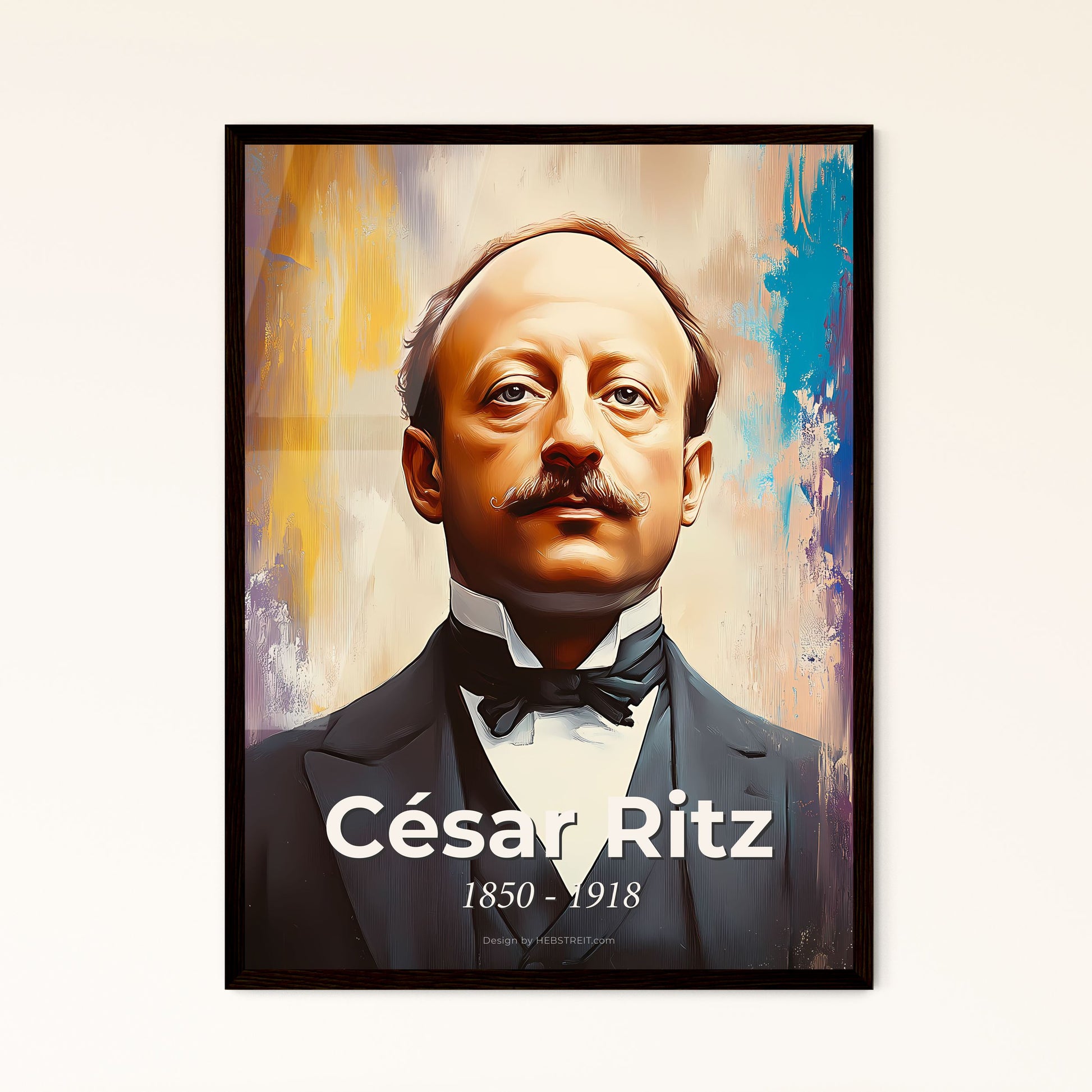 Portrait of César Ritz, 1850 - 1918. Impressionistic painting of a man in a suit.