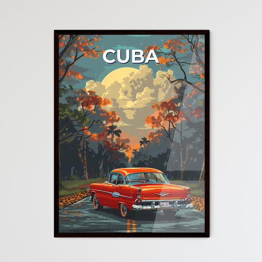 Vibrant Painting of a Red Car on a Road in C - Framed Art Print
