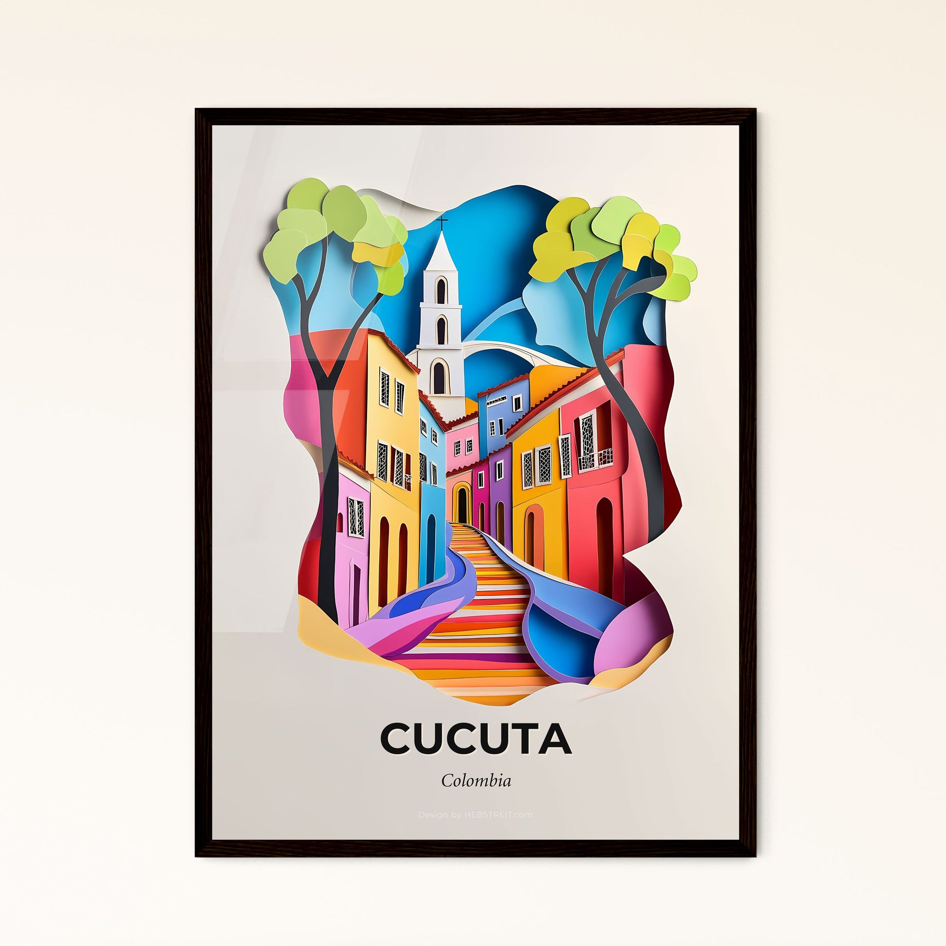 Vivid Cucuta, Colombia - a paper cut of a city with a church tower