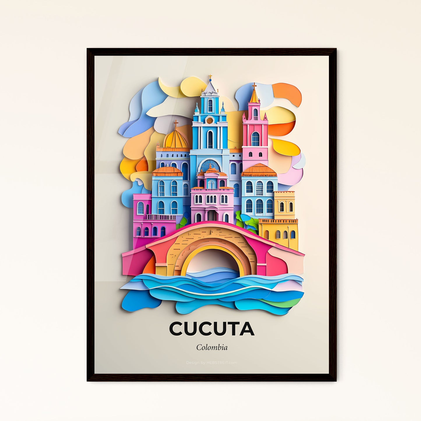 Vivid Cucuta, Colombia - a paper cut of a city with a bridge