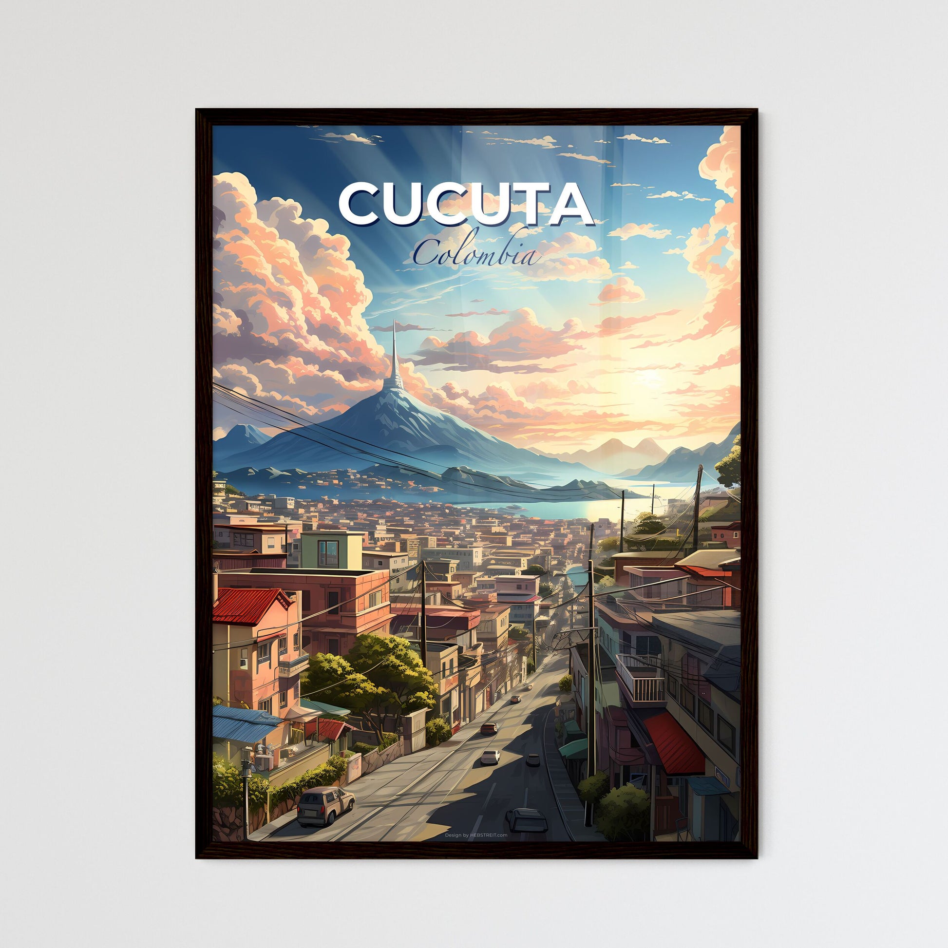 Vibrant Painting of Cucuta Colombia Skyline Mountains Clouds City Art Default Title